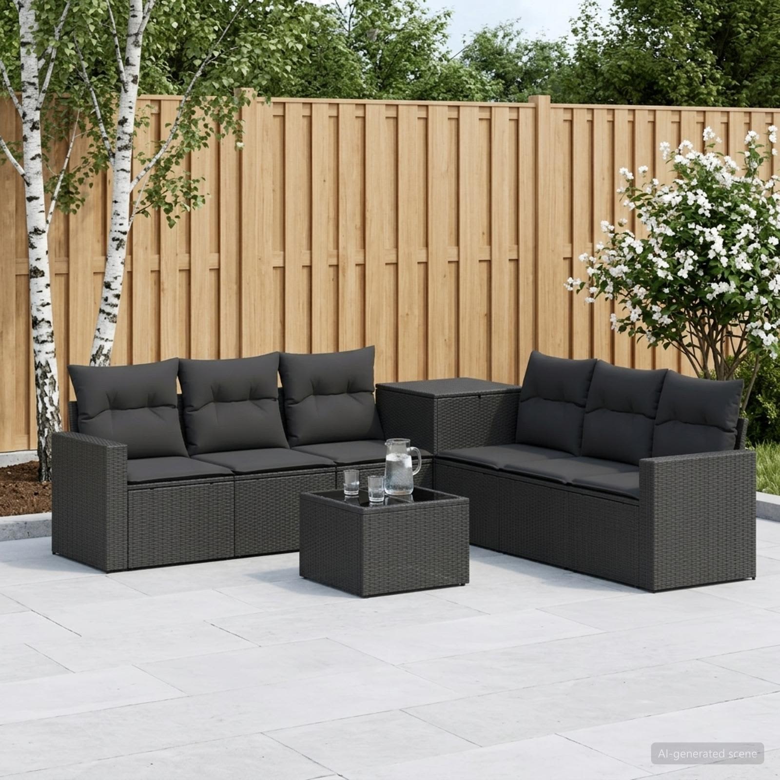Sofa Set 8 stk. Schwarz Polyrattan und Stahl