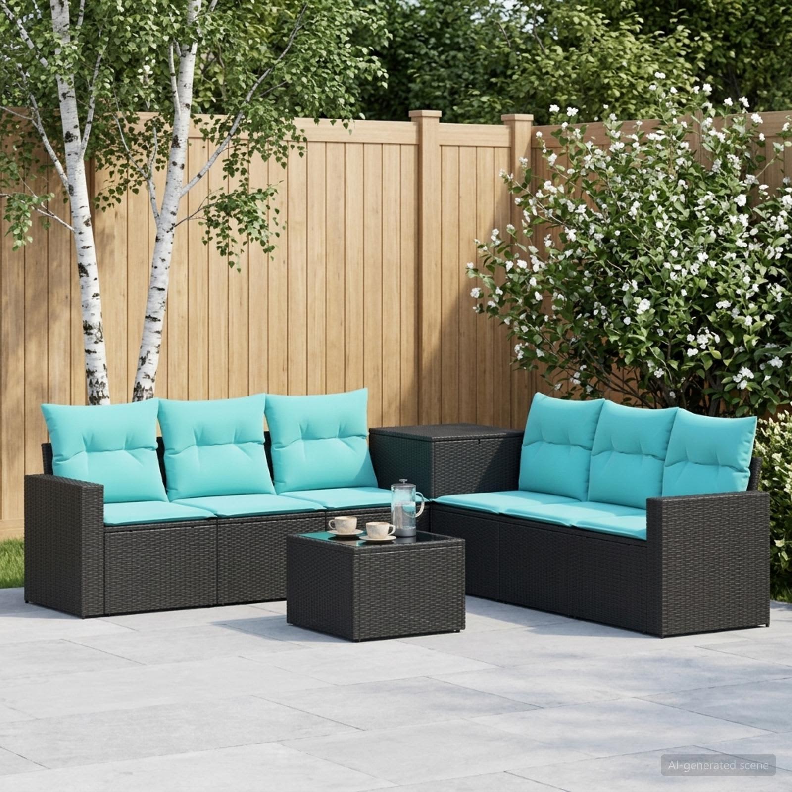 Sofa Set 8 stk. Schwarz und Blau Polyrattan und Stahl