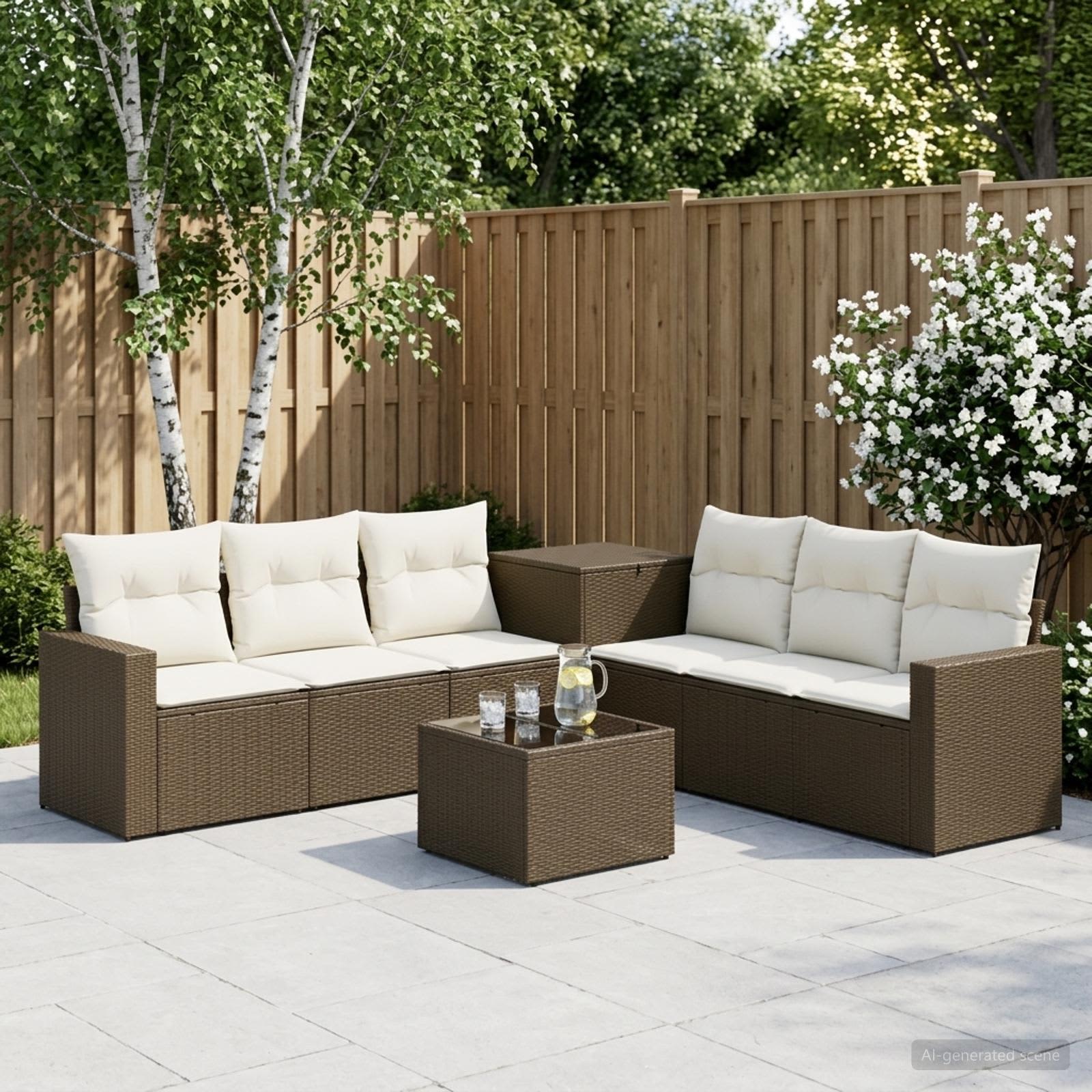 Sofa Set 8 stk. Braun und Creme Weiß Polyrattan und Stahl