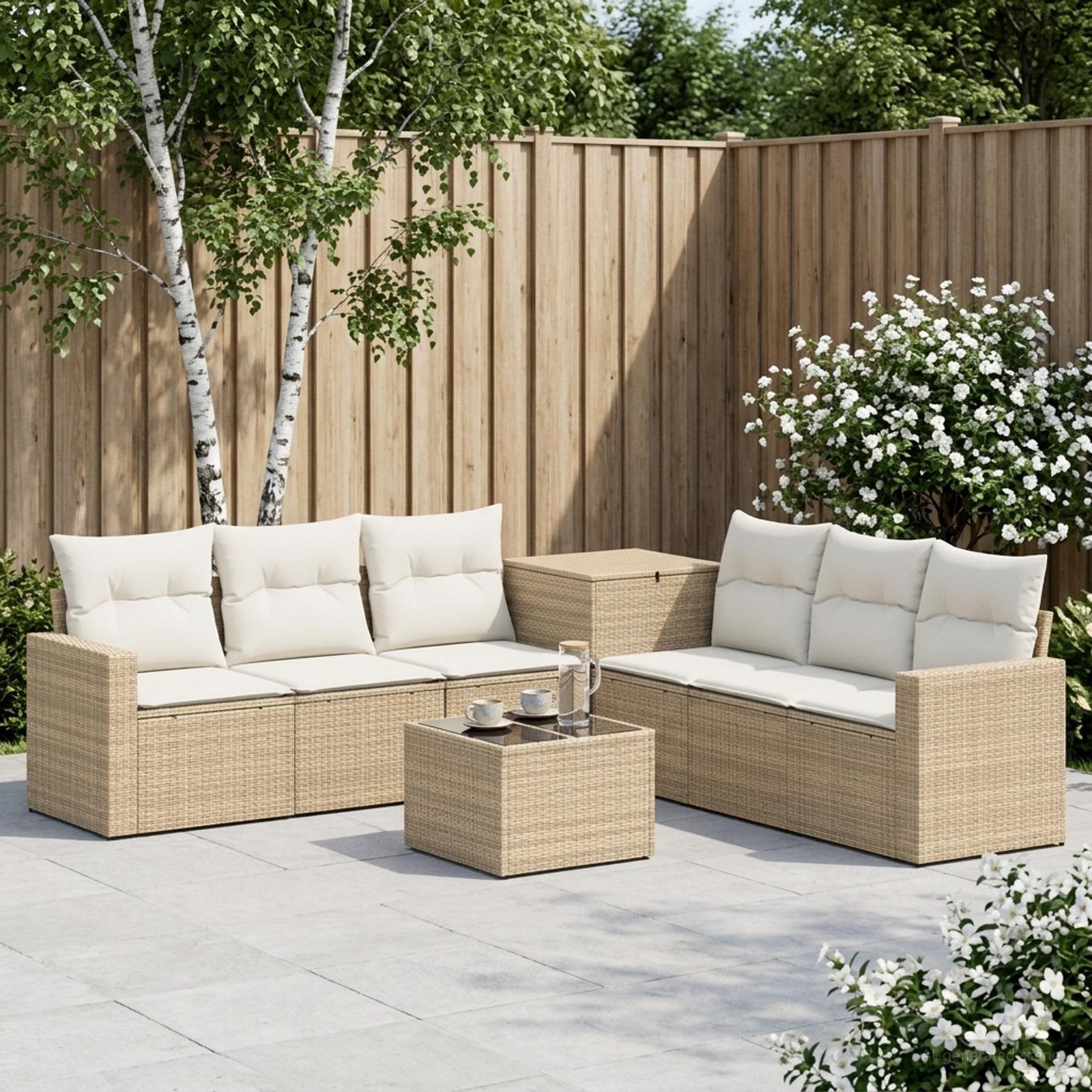 Sofa Set 8 stk. Beige und Cremeweiß Polyrattan und Stahl