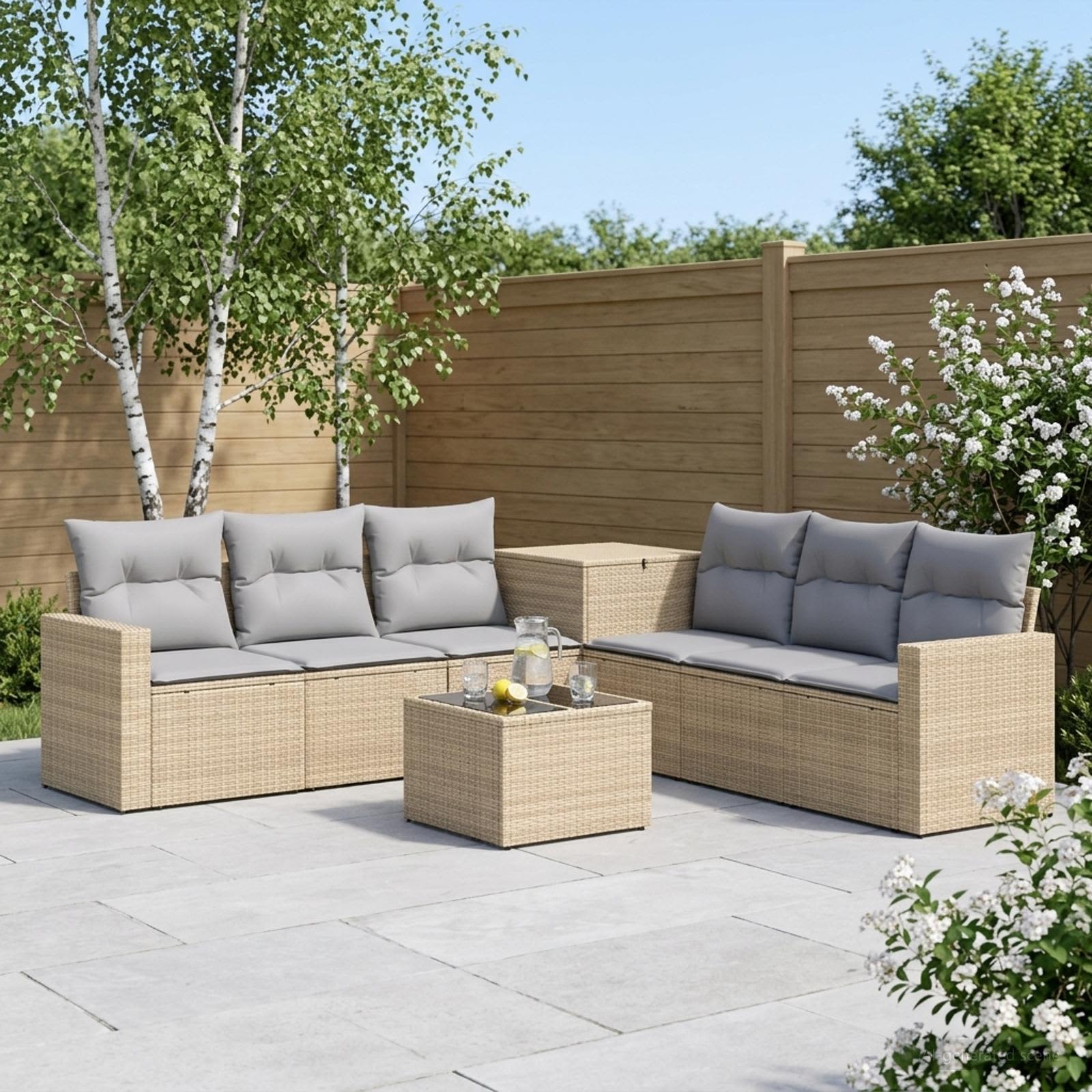 Sofa Set 8 stk. Beige und Hellgrau Polyrattan und Stahl