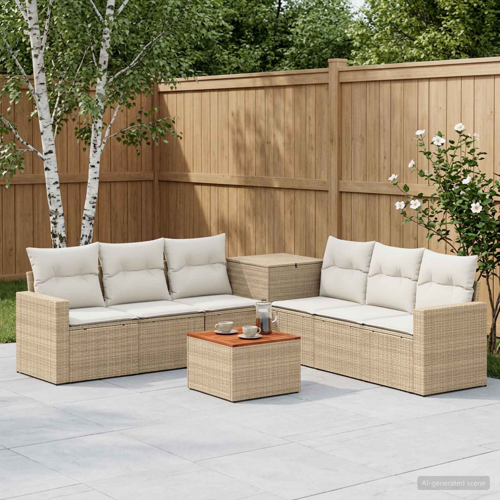 Sofa Set 8 stk. Beige und Cremeweiß Polyrattan und Stahl