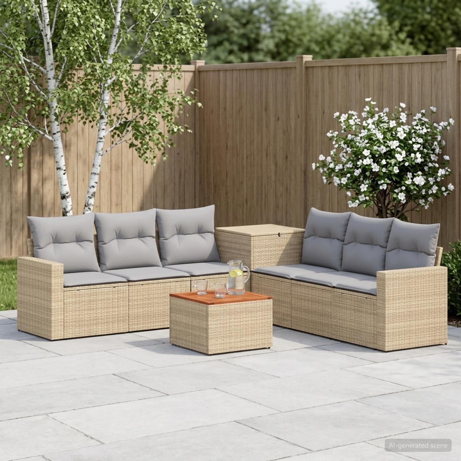 Sofa Set 8 stk. Beige und Hellgrau Polyrattan und Stahl
