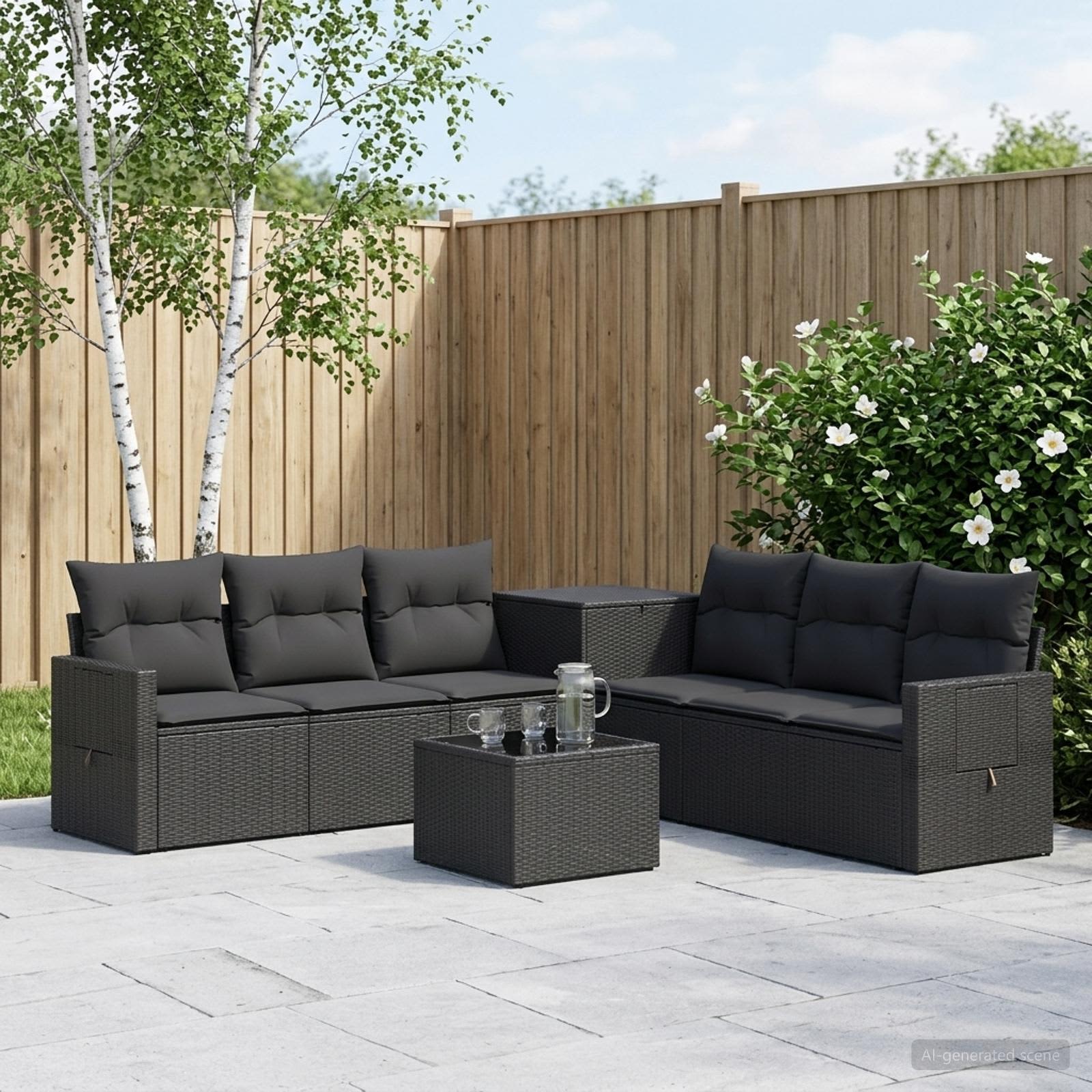 Sofa Set 8 stk. Schwarz Polyrattan und Stahl