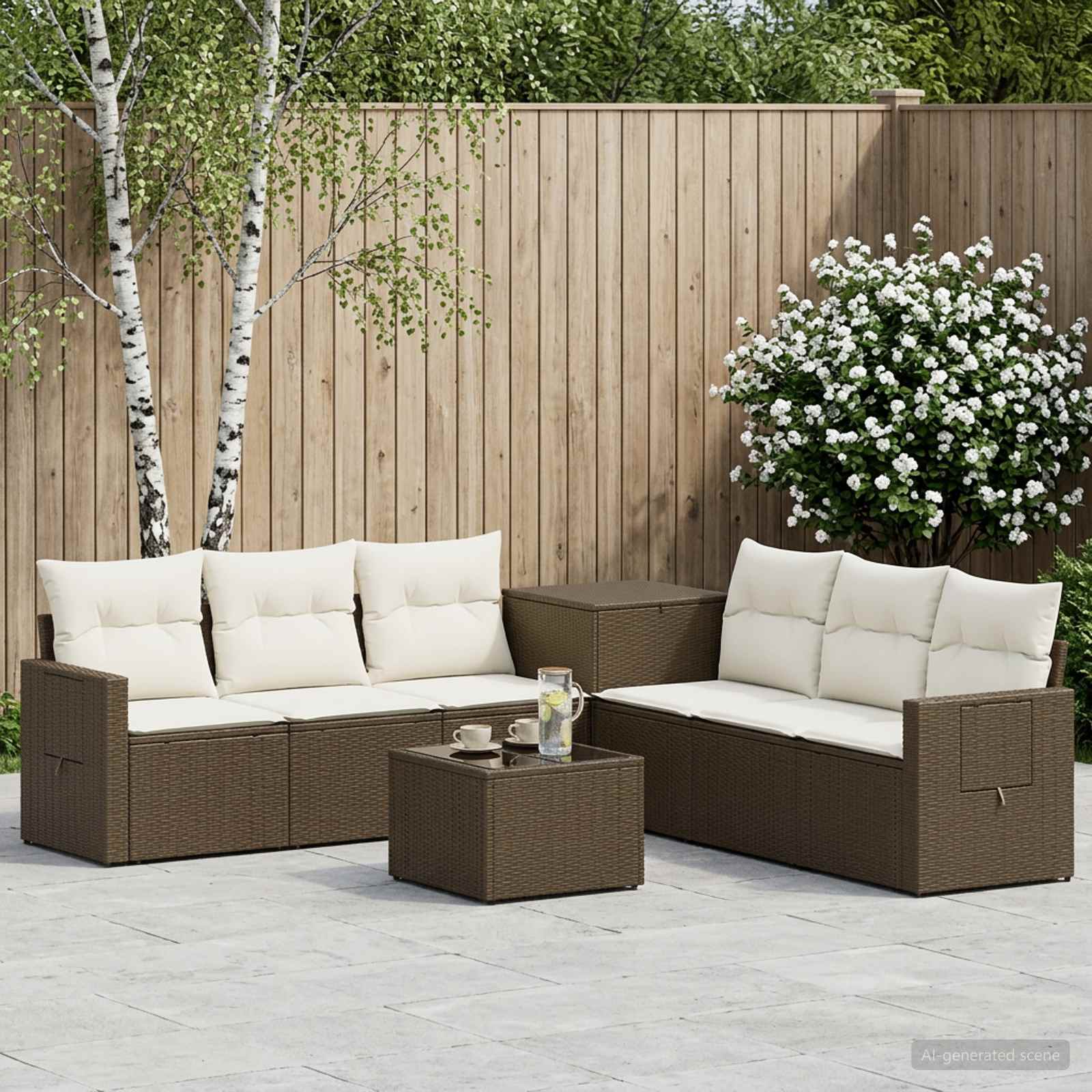 Sofa Set 8 stk. Braun und Creme Weiß Polyrattan und Stahl