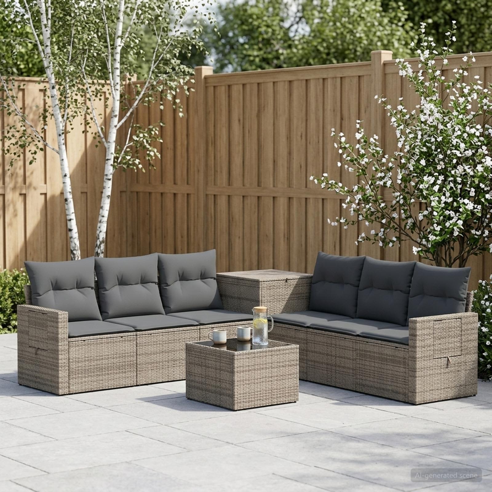 Sofa Set 8 stk. Grau und Dunkelgrau Polyrattan und Stahl