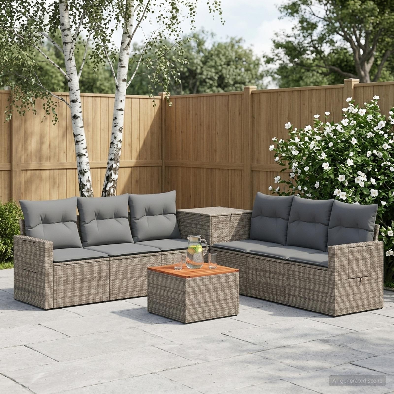 Sofa Set 8 stk. Grau und Dunkelgrau Polyrattan und Stahl