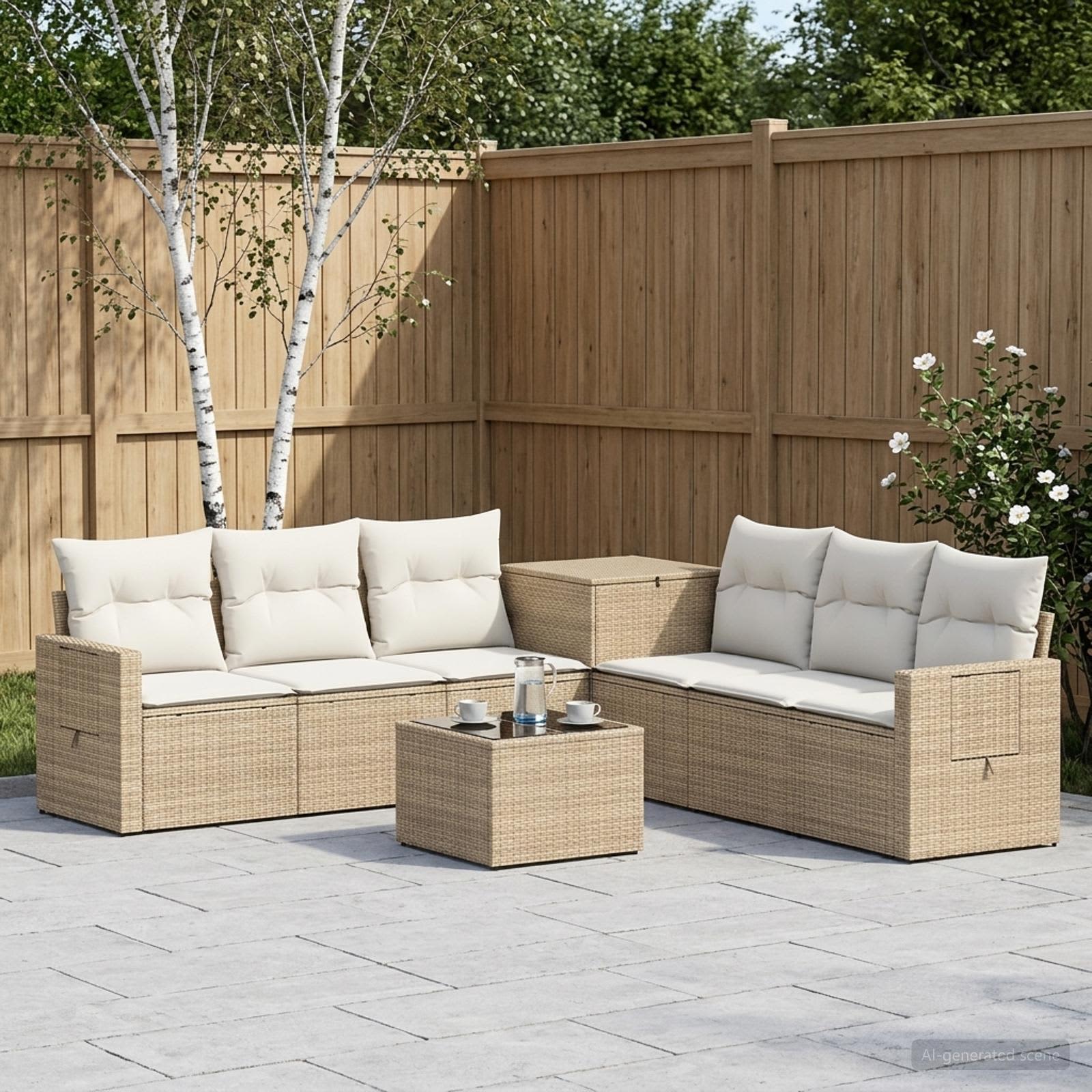 Sofa Set 8 stk. Beige und Cremeweiß Polyrattan und Stahl