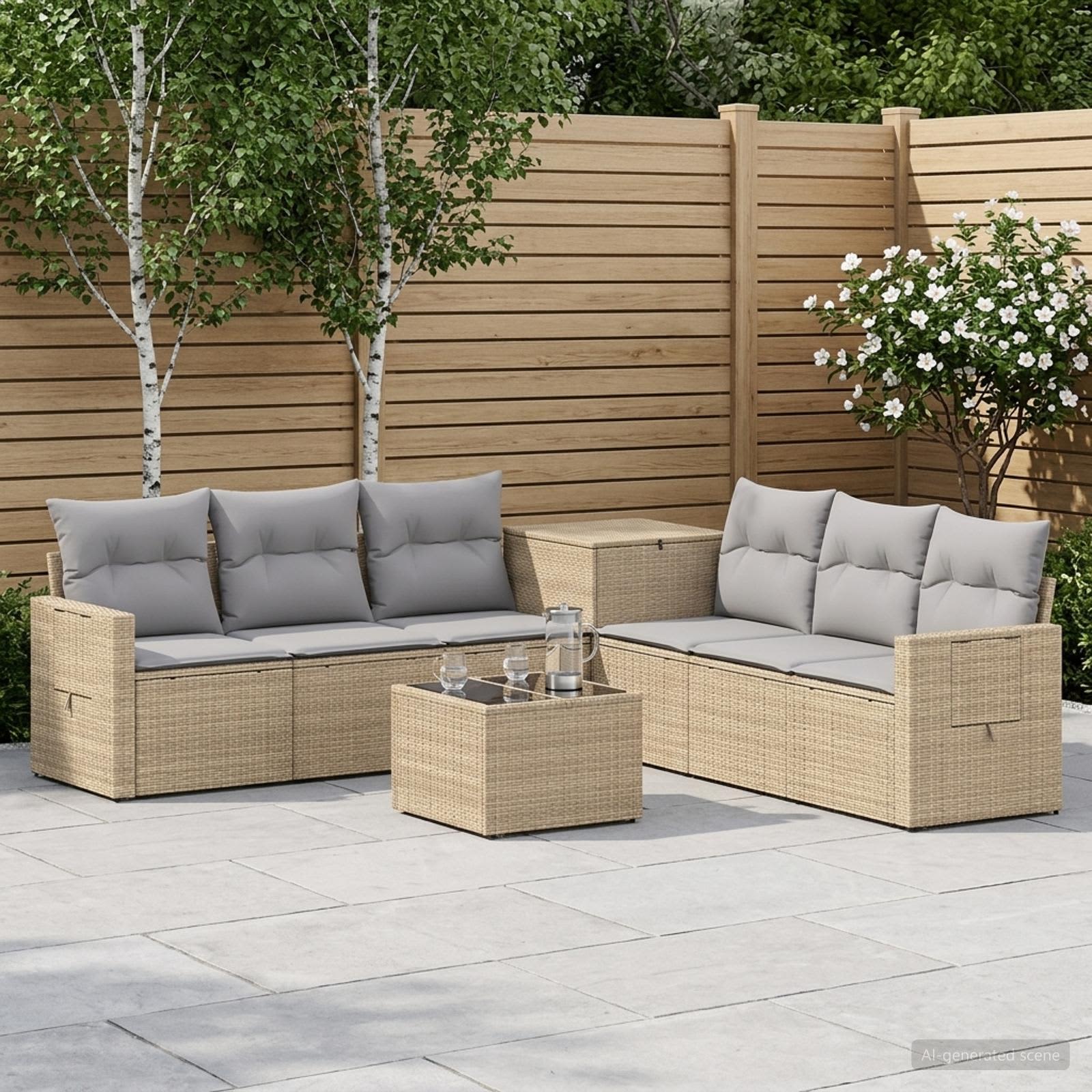 Sofa Set 8 stk. Beige und Hellgrau Polyrattan und Stahl