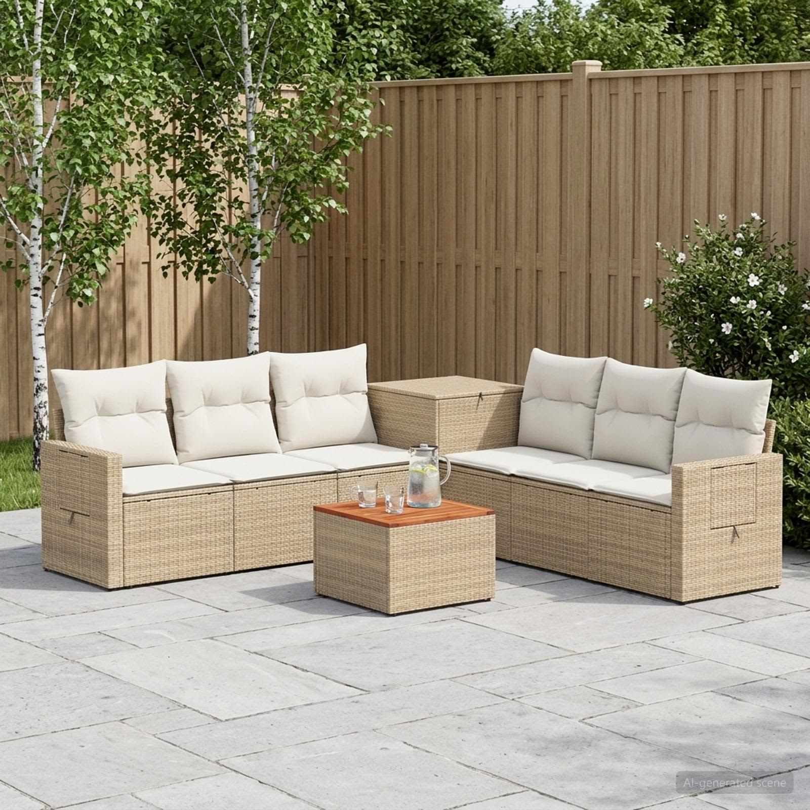 Sofa Set 8 stk. Beige und Cremeweiß Polyrattan und Stahl