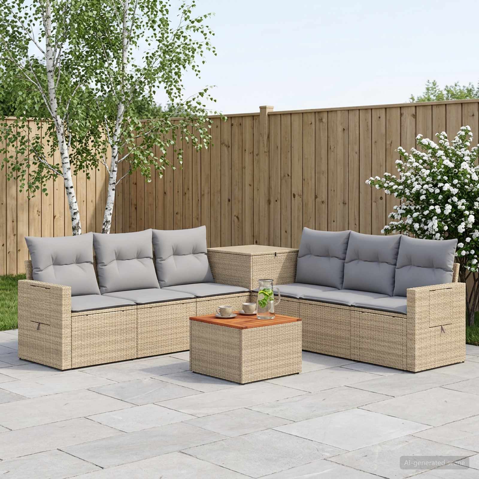 Sofa Set 8 stk. Beige und Hellgrau Polyrattan und Stahl