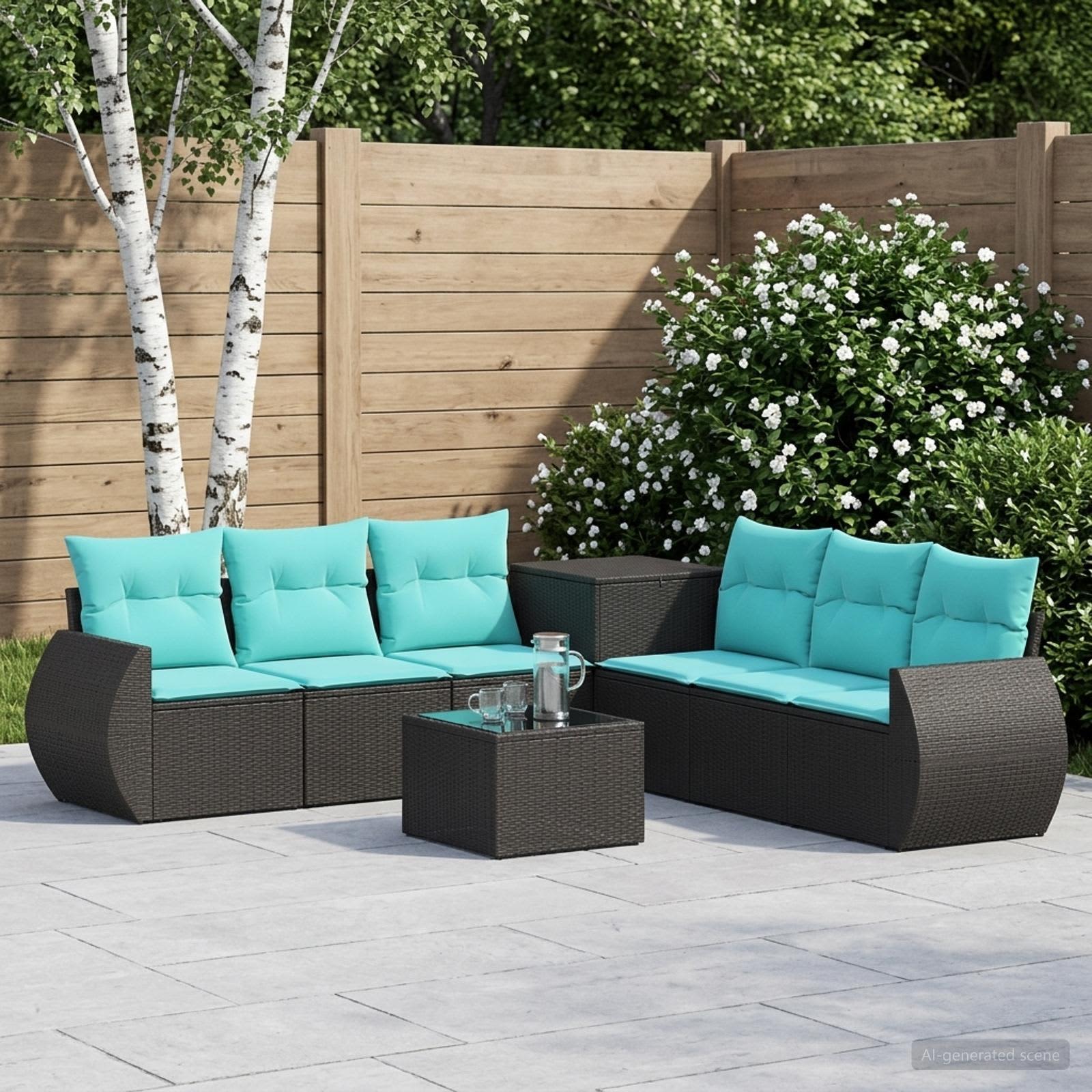 Sofa Set 8 stk. Schwarz und Blau Polyrattan und Stahl