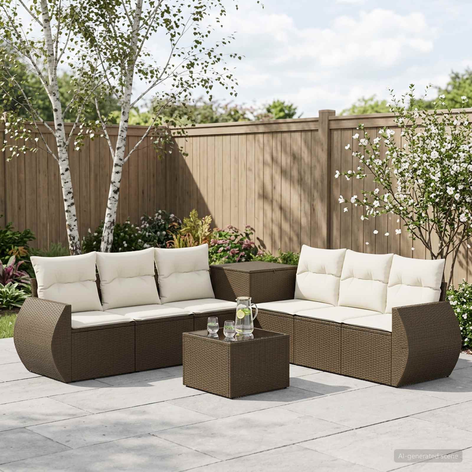 Sofa Set 8 stk. Braun und Creme Weiß Polyrattan und Stahl