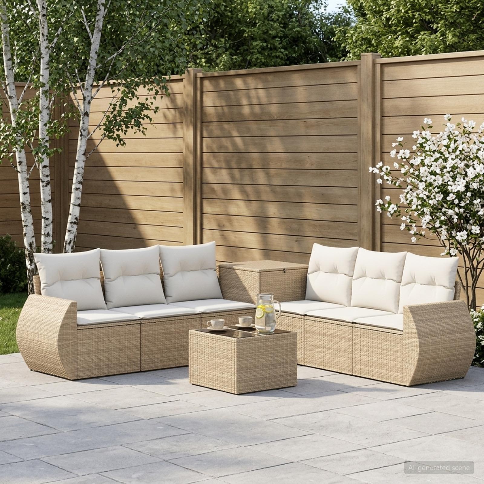 Sofa Set 8 stk. Beige und Cremeweiß Polyrattan und Stahl