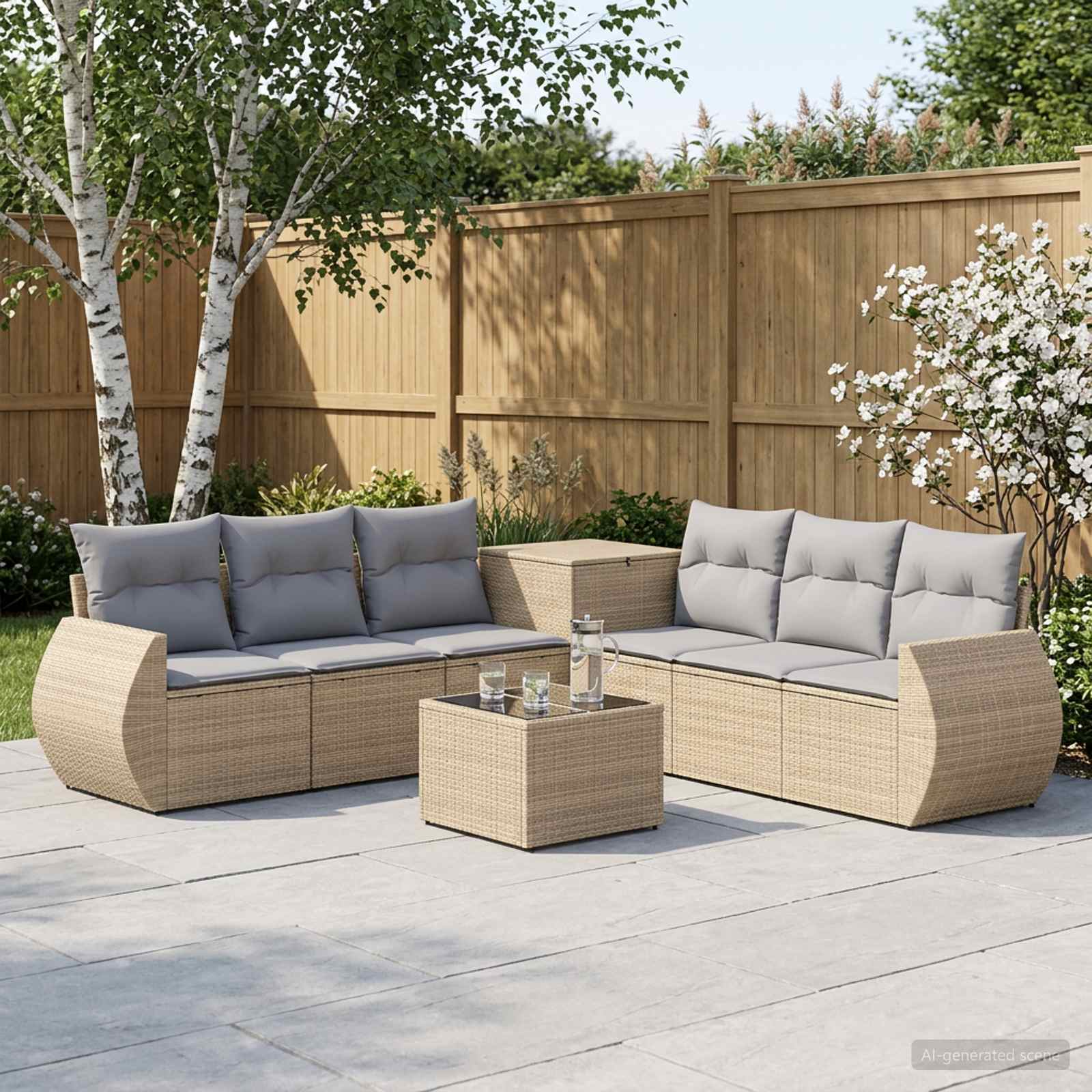 Sofa Set 8 stk. Beige und Hellgrau Polyrattan und Stahl
