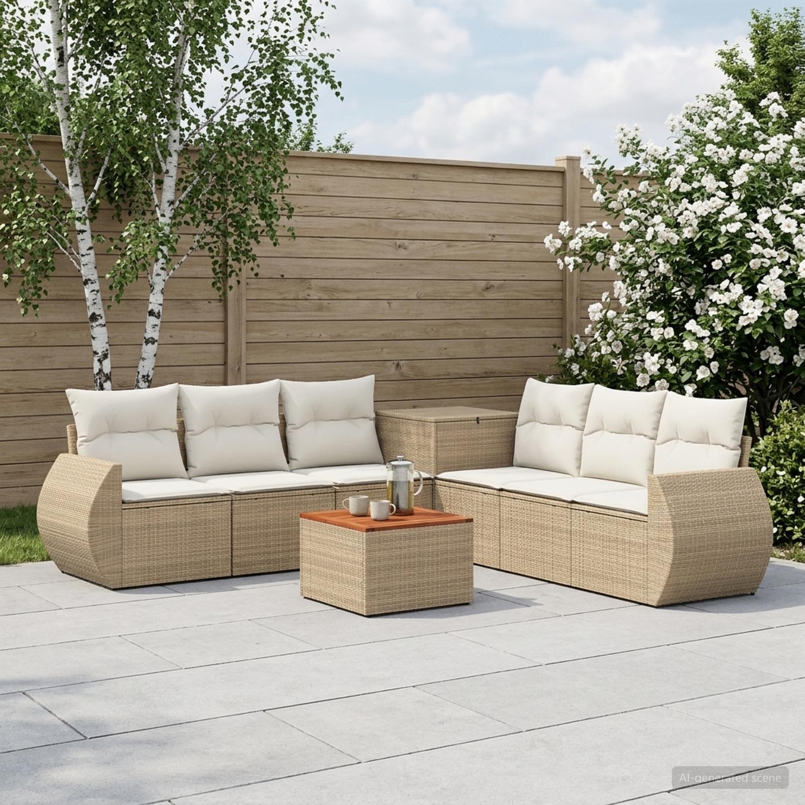 Sofa Set 8 stk. Beige und Cremeweiß Polyrattan und Stahl