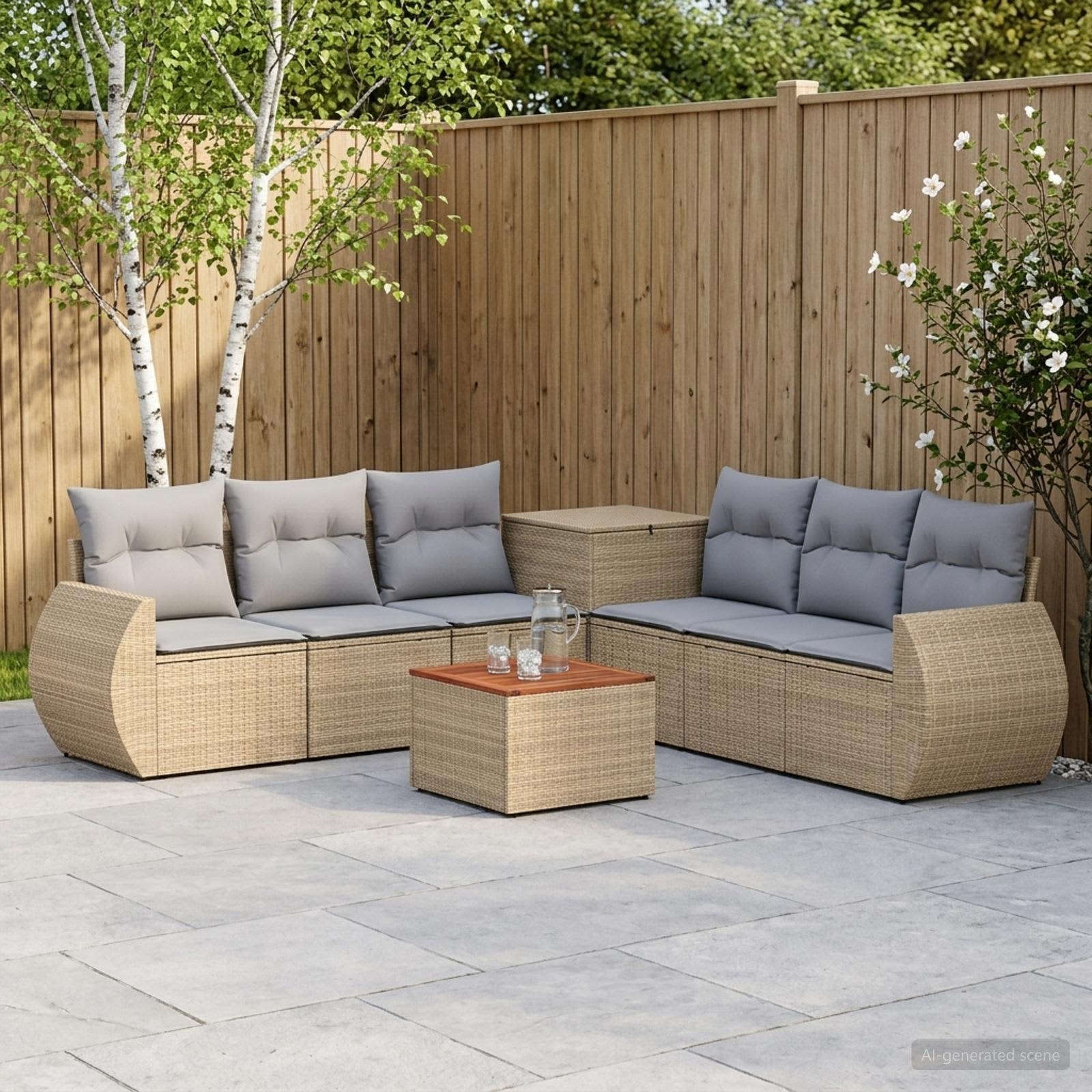 Sofa Set 8 stk. Beige und Hellgrau Polyrattan und Stahl