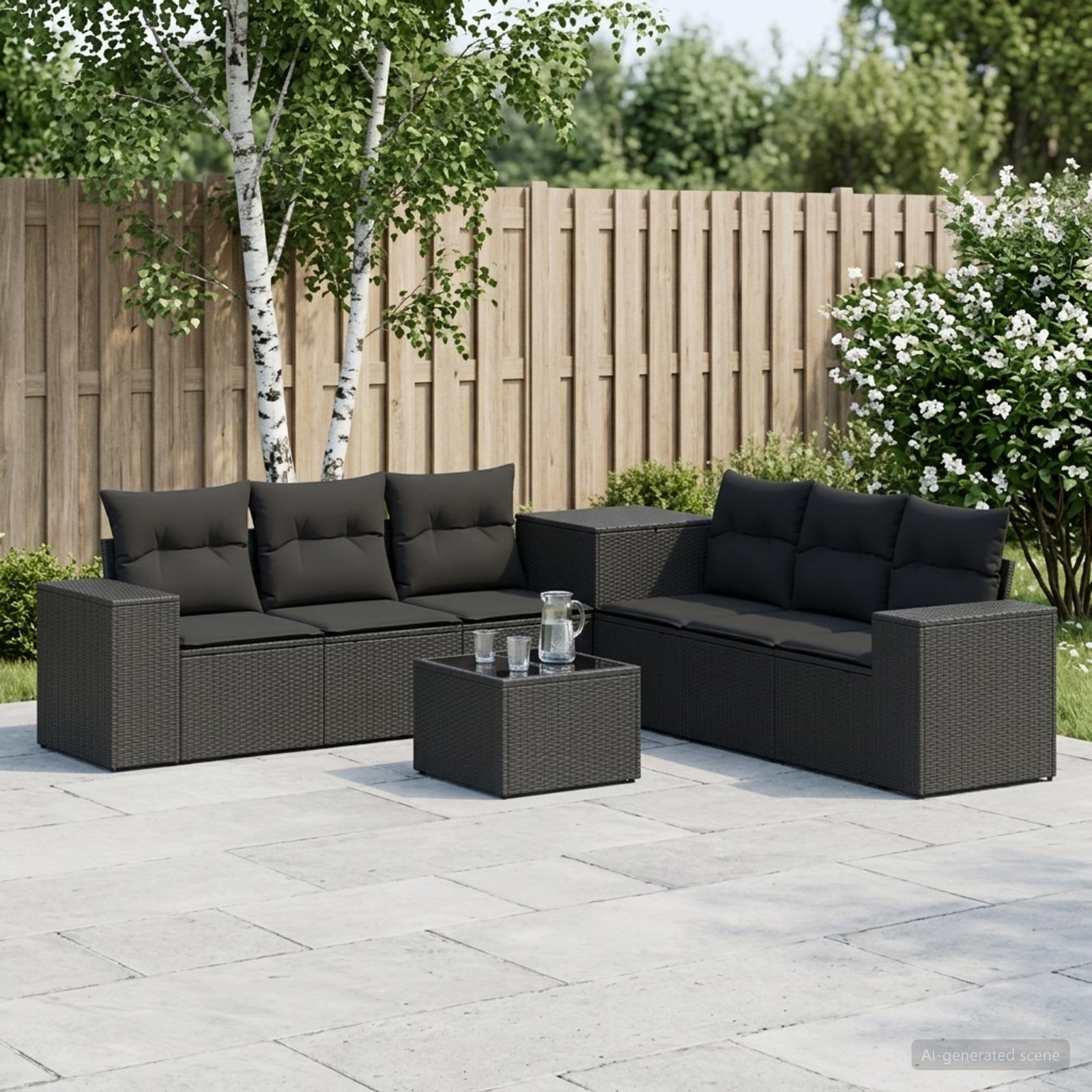 Sofa Set 8 stk. Schwarz Polyrattan und Stahl