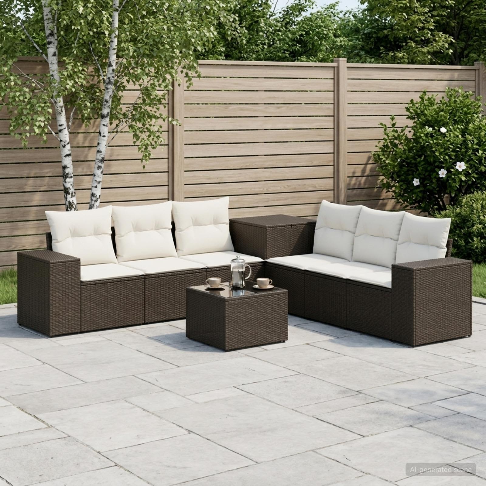 Sofa Set 8 stk. Schwarz und Cremeweiß Polyrattan und Stahl