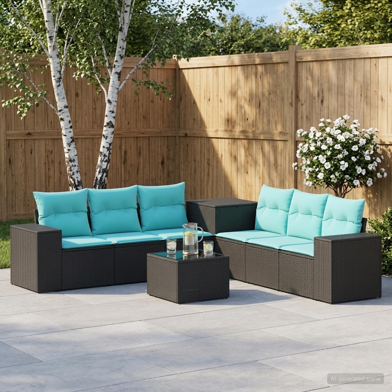 Sofa Set 8 stk. Schwarz und Blau Polyrattan und Stahl