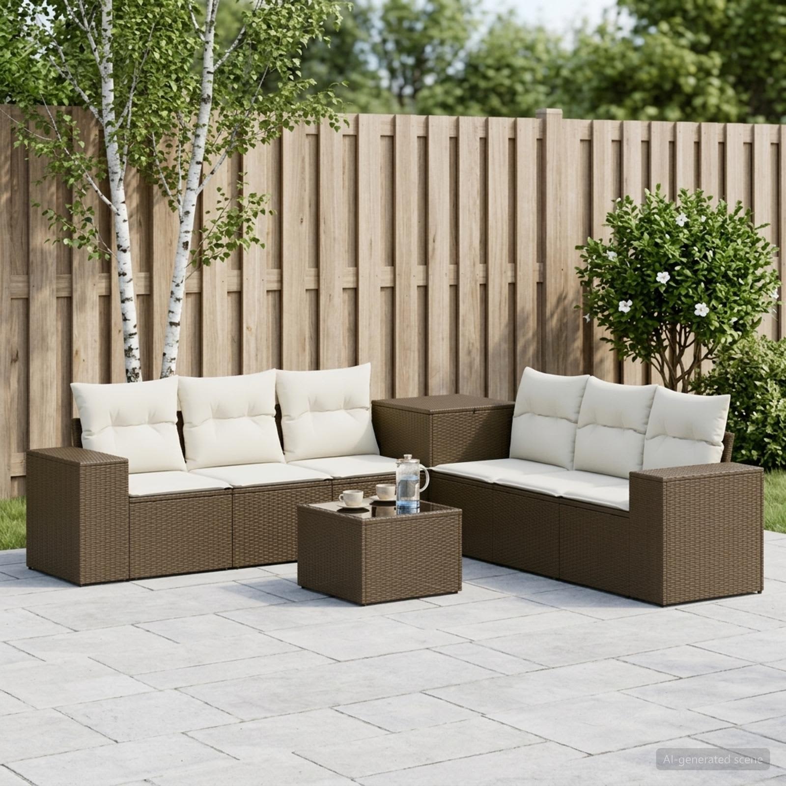 Sofa Set 8 stk. Braun und Creme Weiß Polyrattan und Stahl