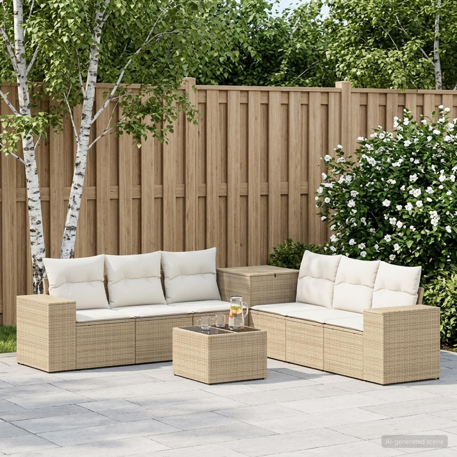 Sofa Set 8 stk. Beige und Cremeweiß Polyrattan und Stahl
