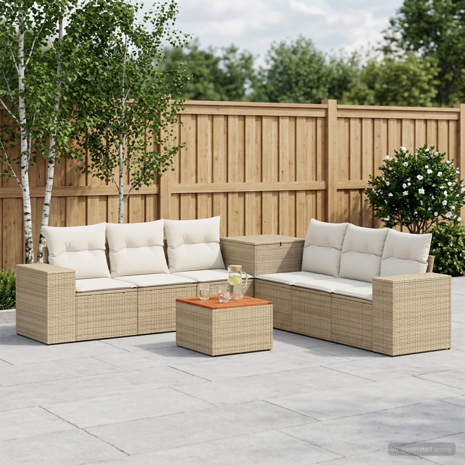 Sofa Set 8 stk. Beige und Cremeweiß Polyrattan und Stahl