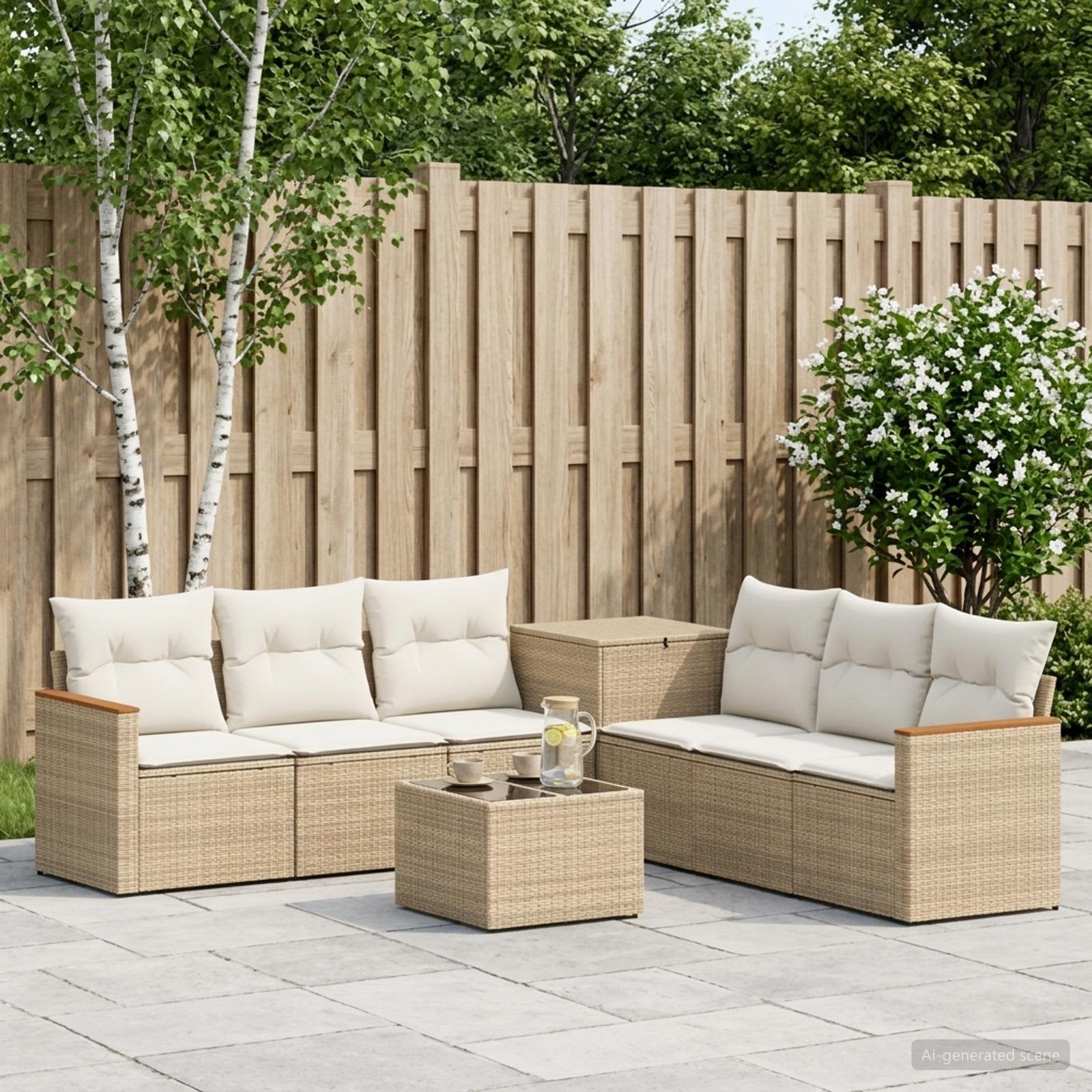 Sofa Set 8 stk. Beige und Cremeweiß Polyrattan und Stahl