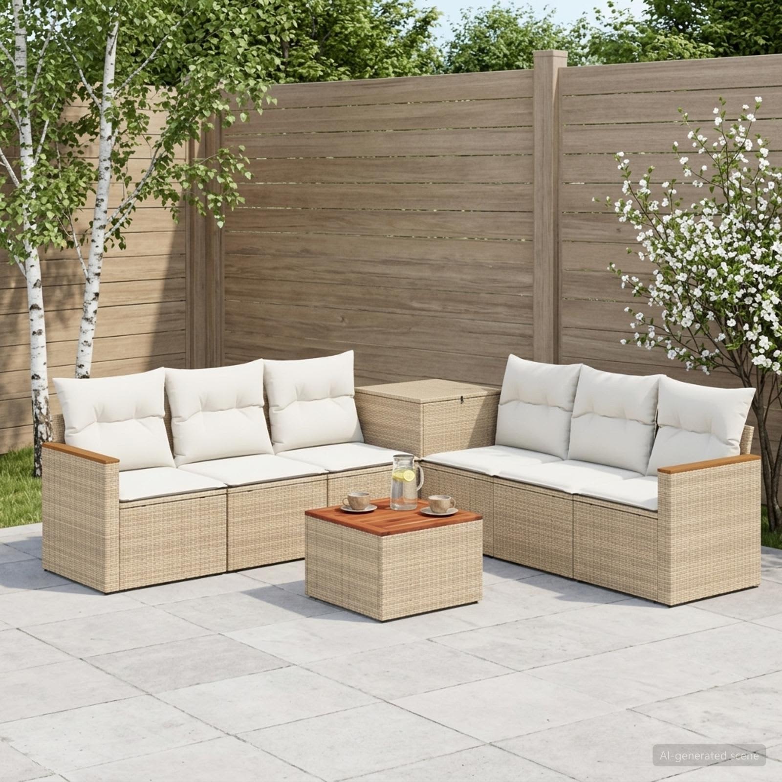 Sofa Set 8 stk. Beige und Cremeweiß Polyrattan und Stahl