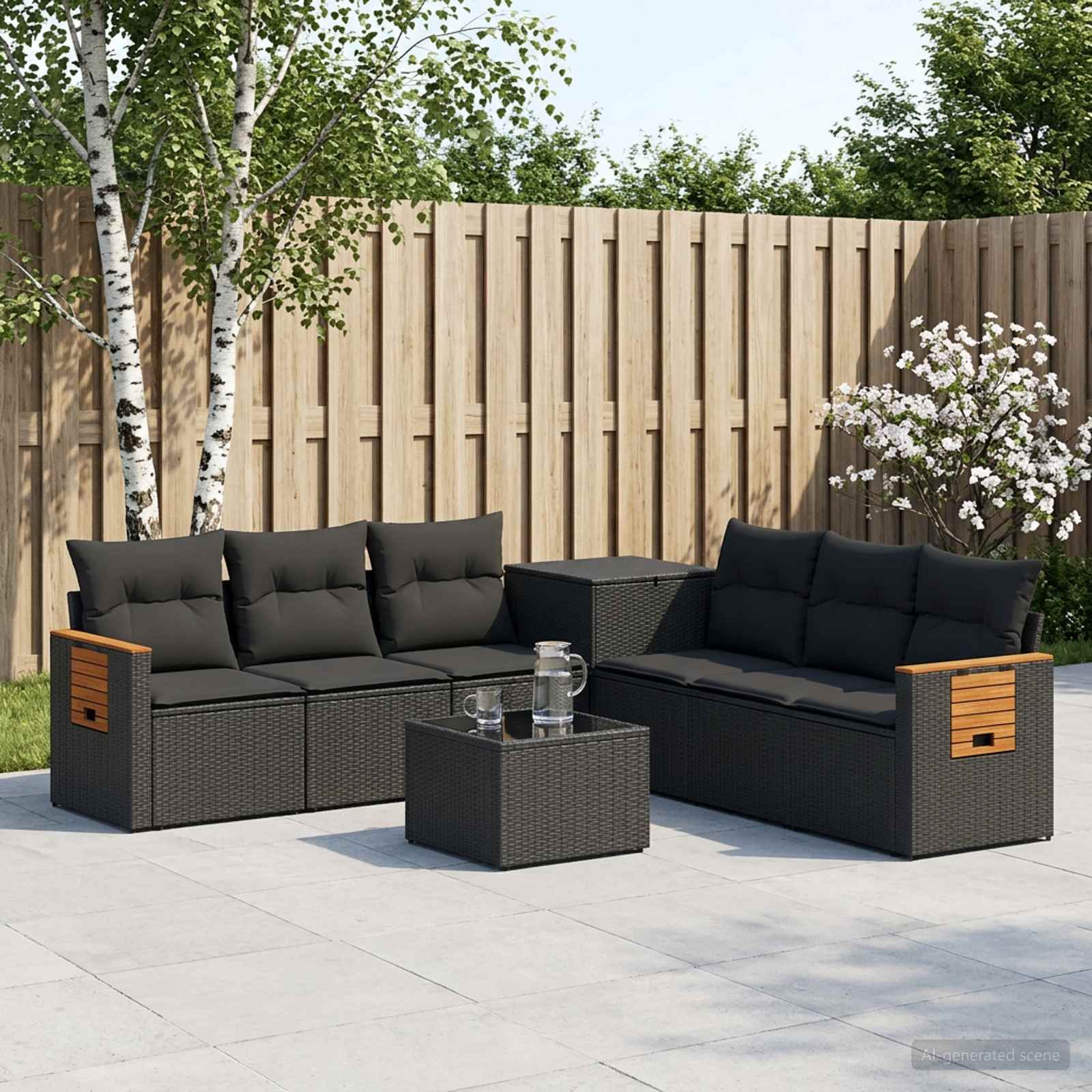 Sofa Set 8 stk. Schwarz Polyrattan und Stahl