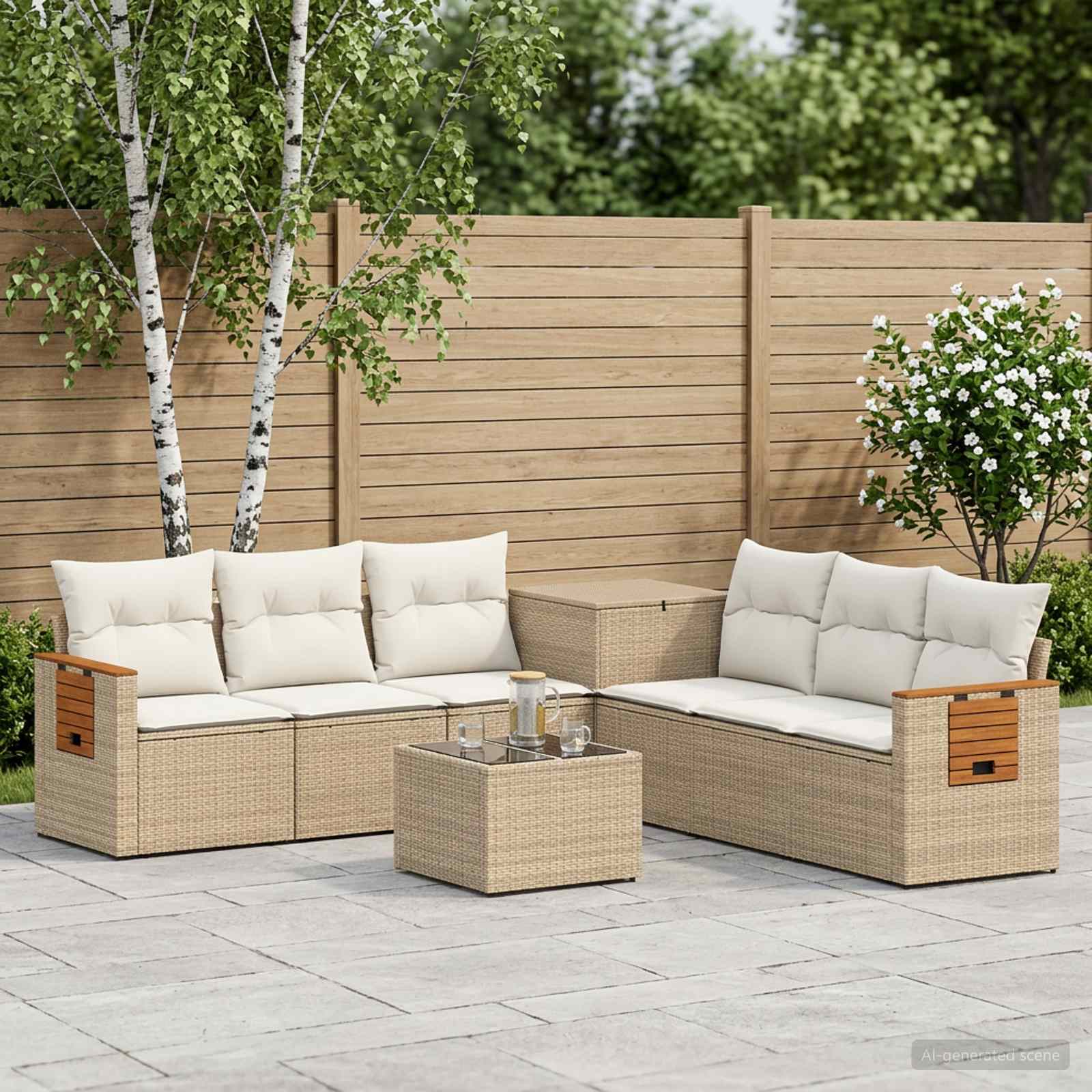 Sofa Set 8 stk. Beige und Cremeweiß Polyrattan und Stahl