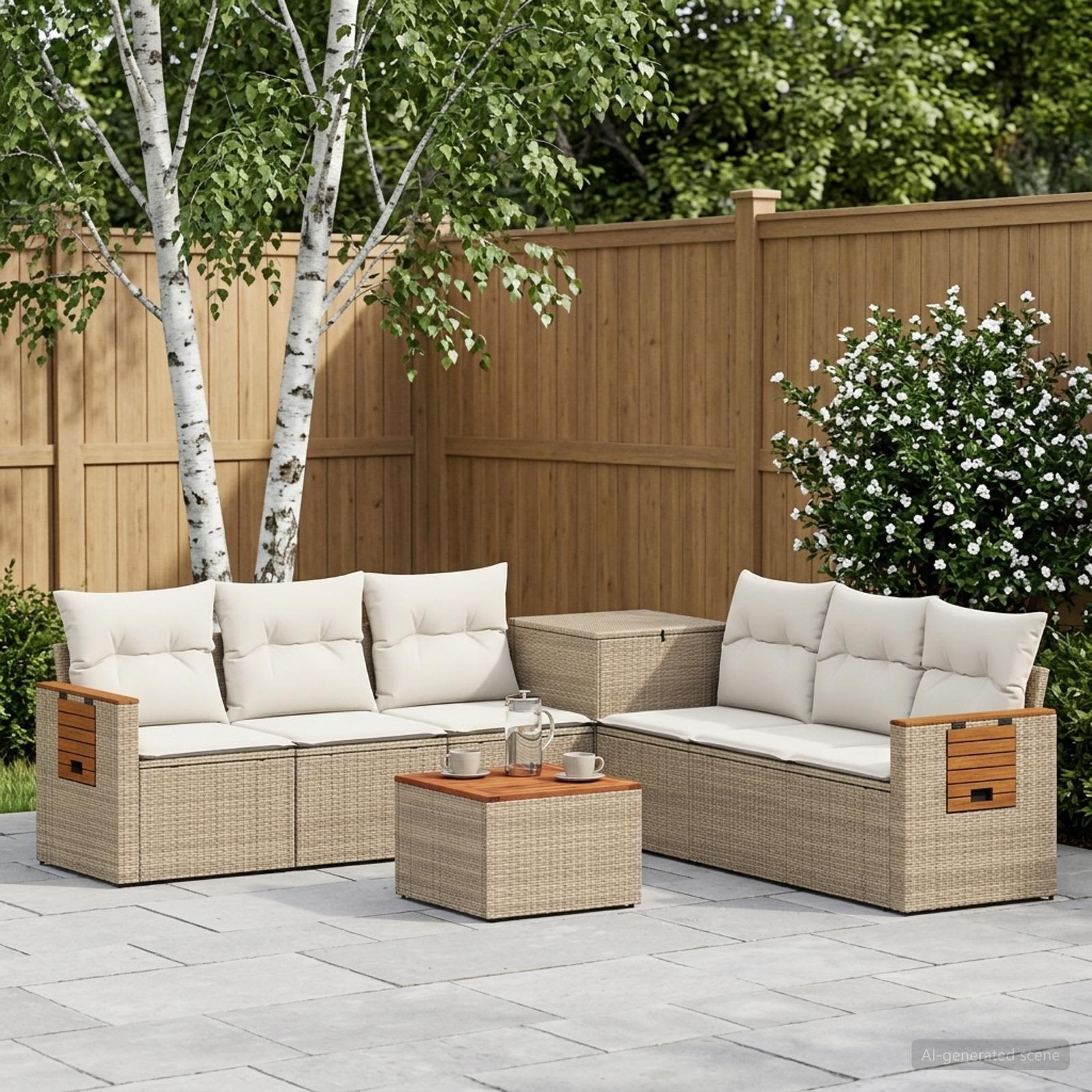 Sofa Set 8 stk. Beige und Cremeweiß Polyrattan und Stahl