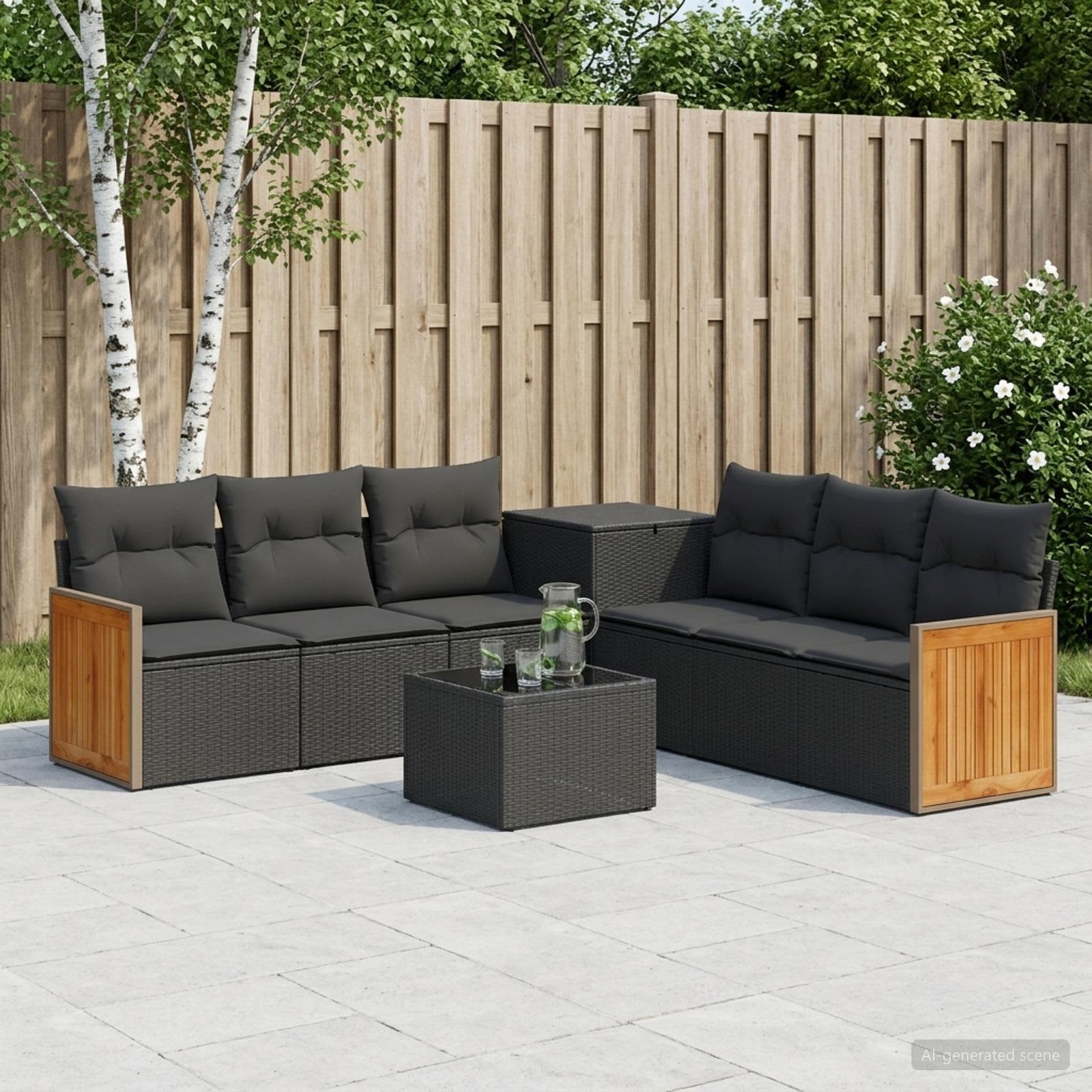 Sofa Set 8 stk. Schwarz Polyrattan und Stahl
