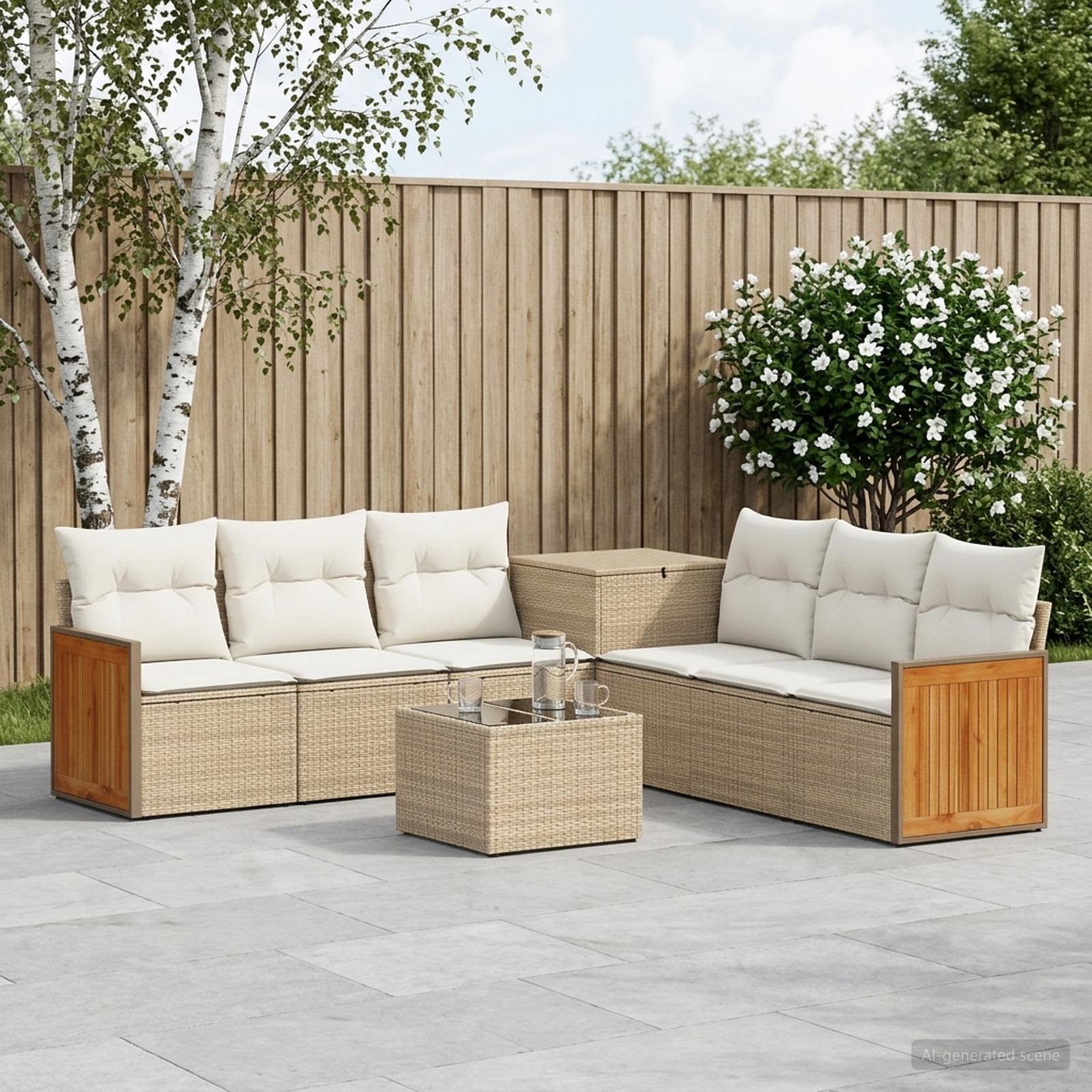 Sofa Set 8 stk. Beige und Cremeweiß Polyrattan und Stahl