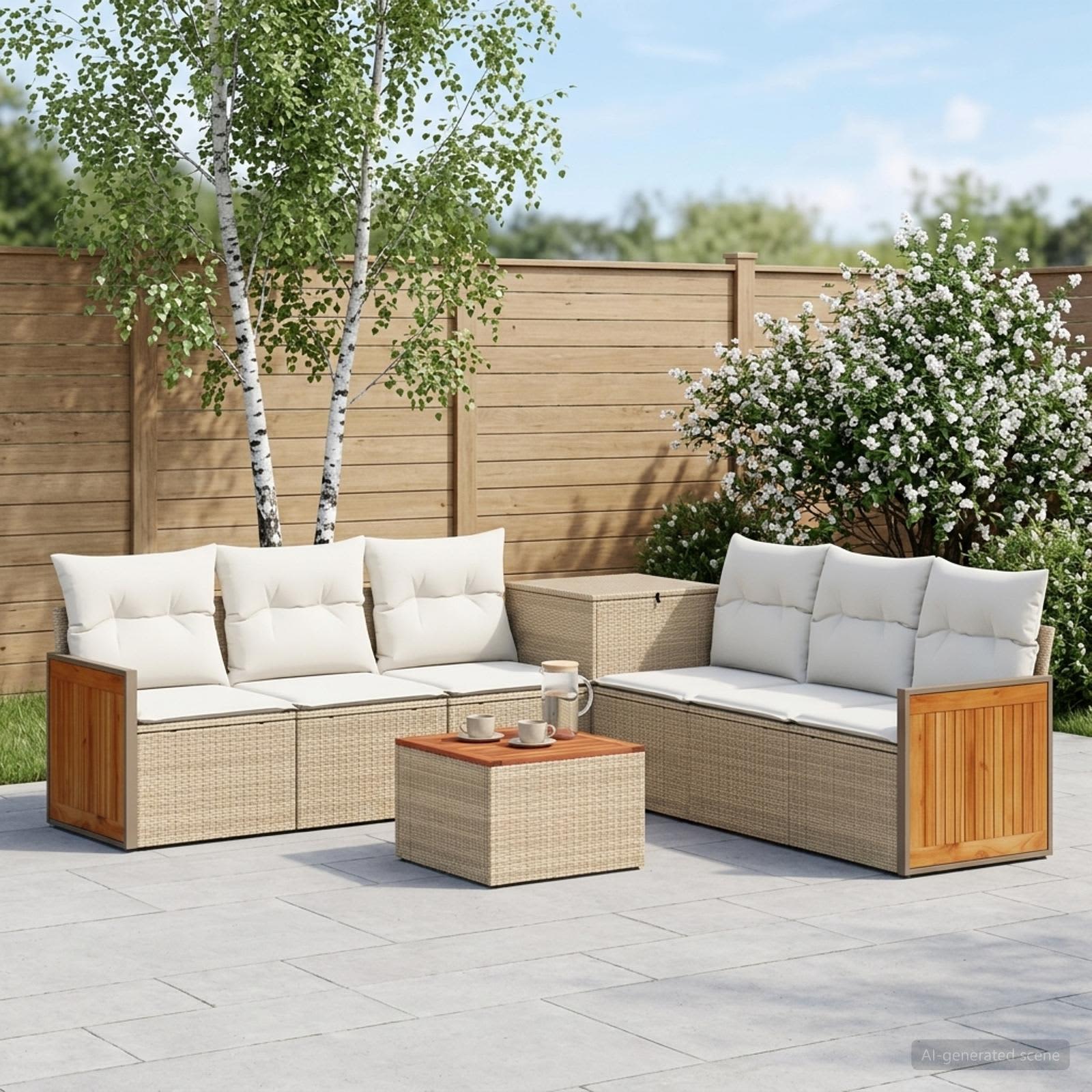 Sofa Set 8 stk. Beige und Cremeweiß Polyrattan und Stahl