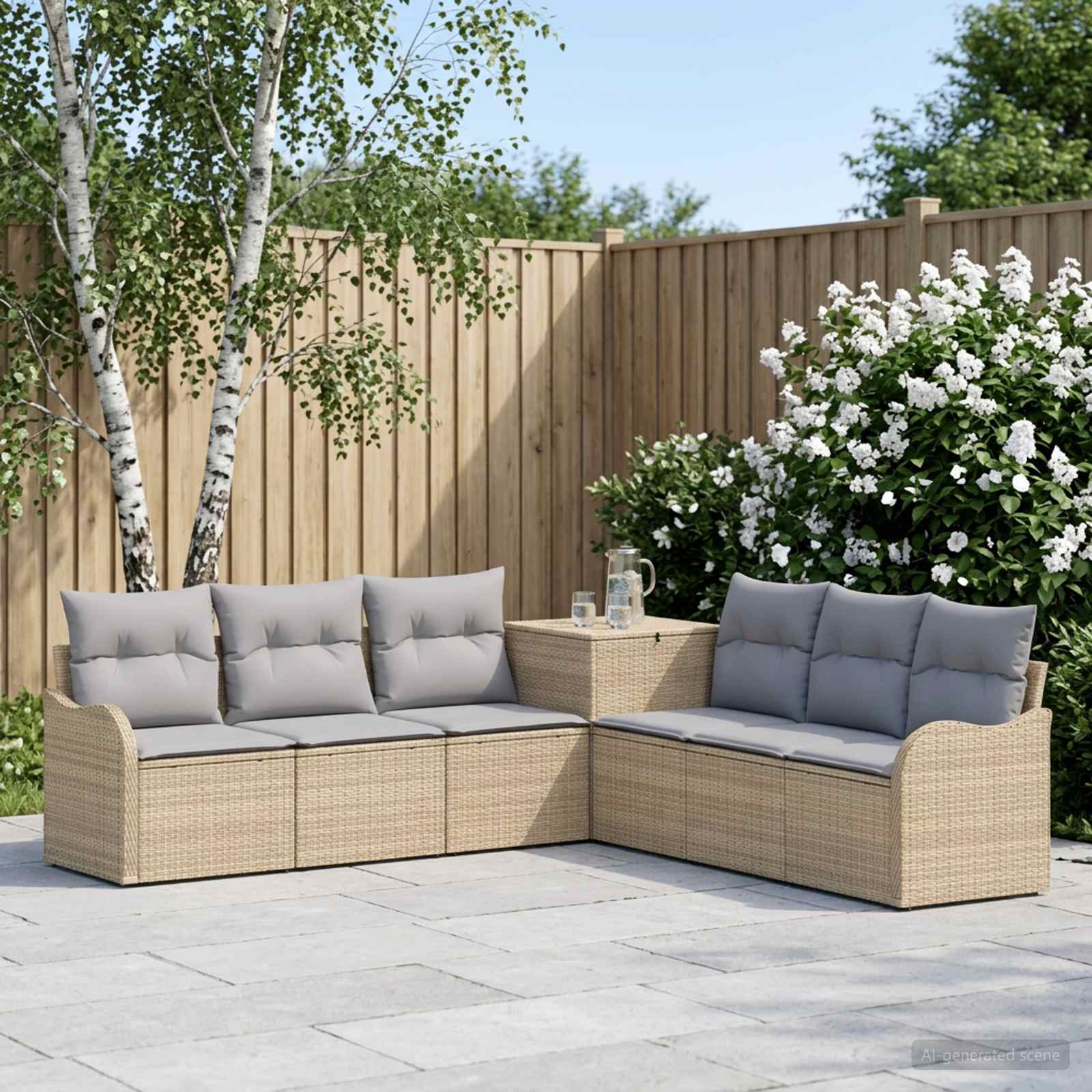 Sofa Set 7 stk. Beige und Hellgrau Polyrattan und Stahl