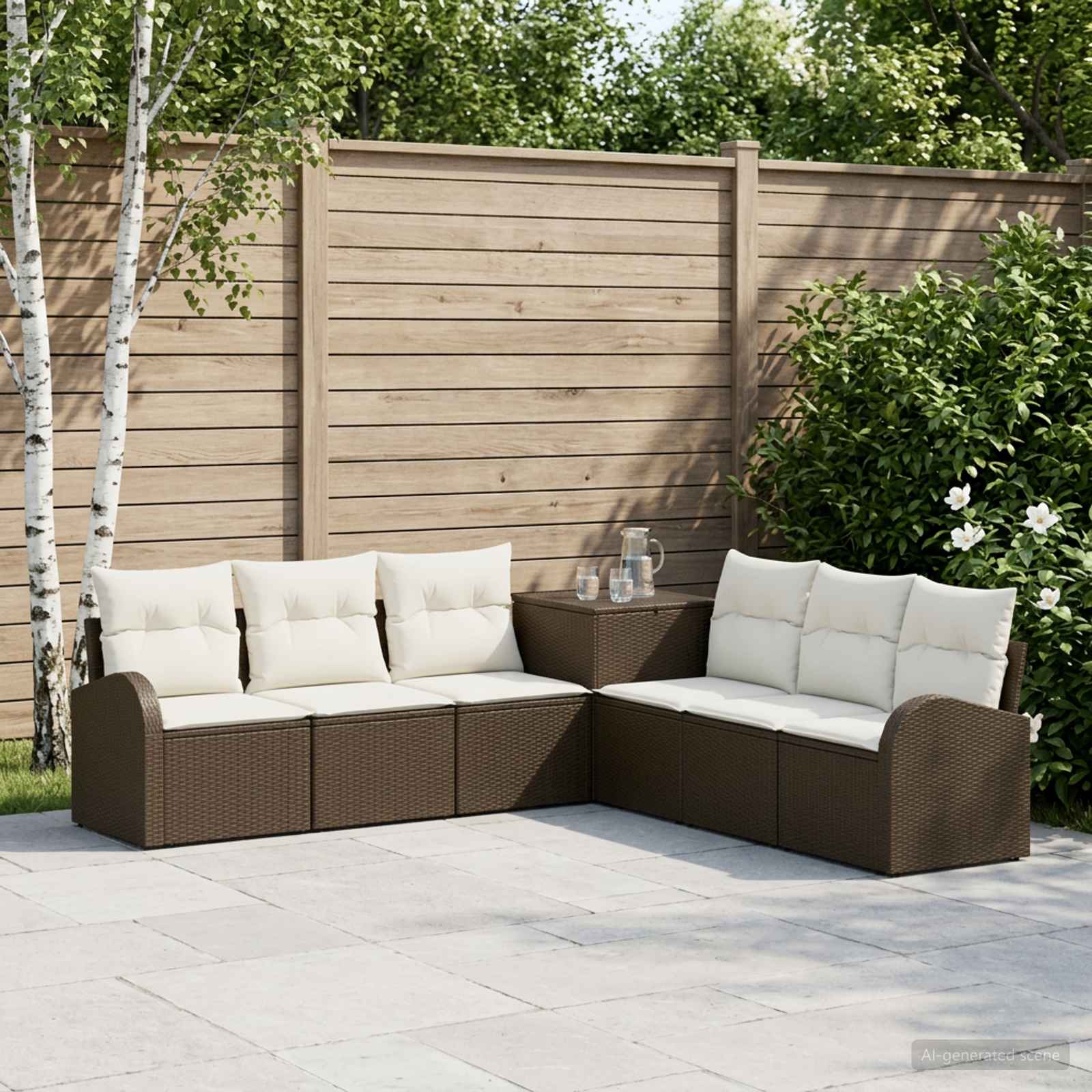 Sofa Set 7 stk. Braun und Creme Weiß Polyrattan und Stahl