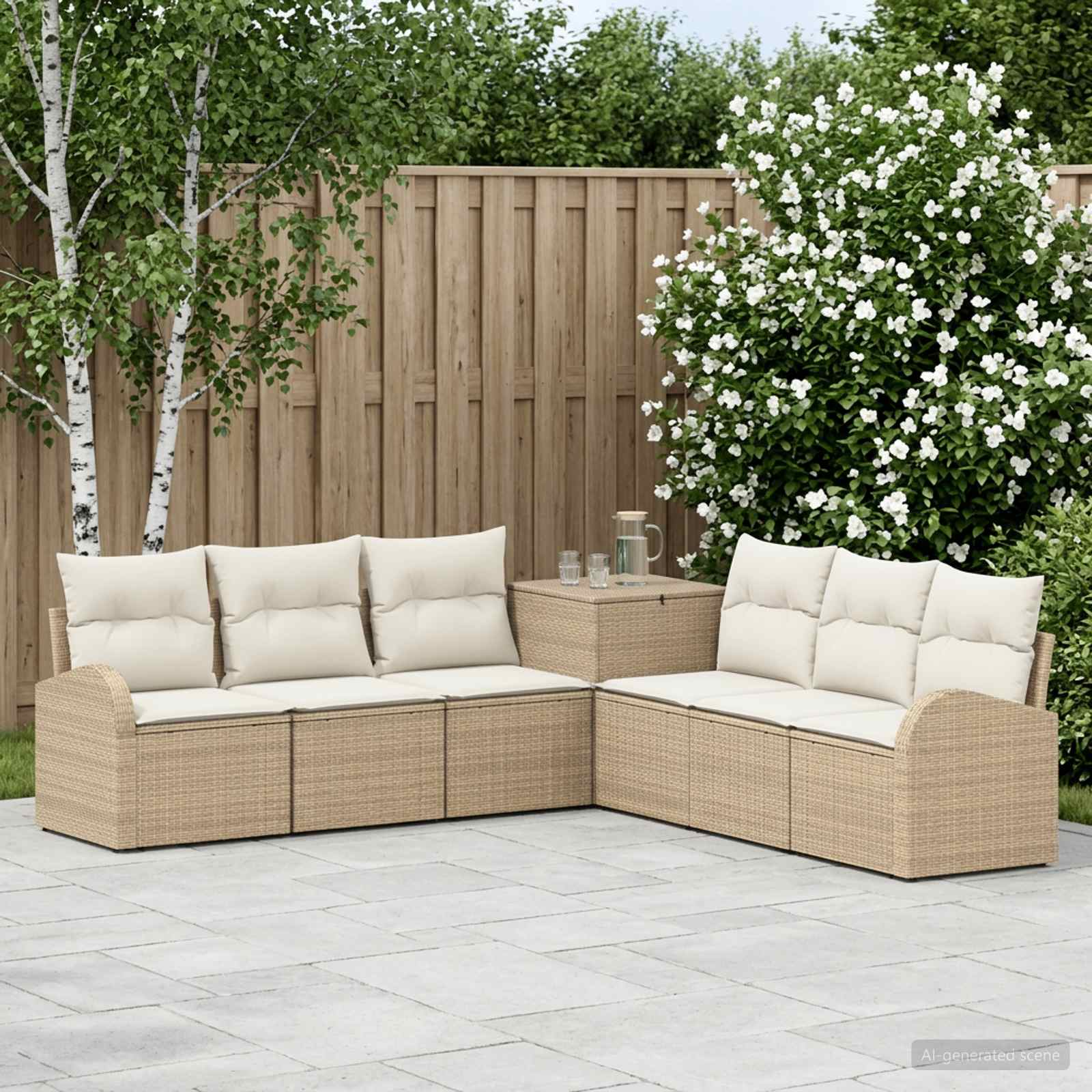 Sofa Set 7 stk. Beige und Cremeweiß Polyrattan und Stahl