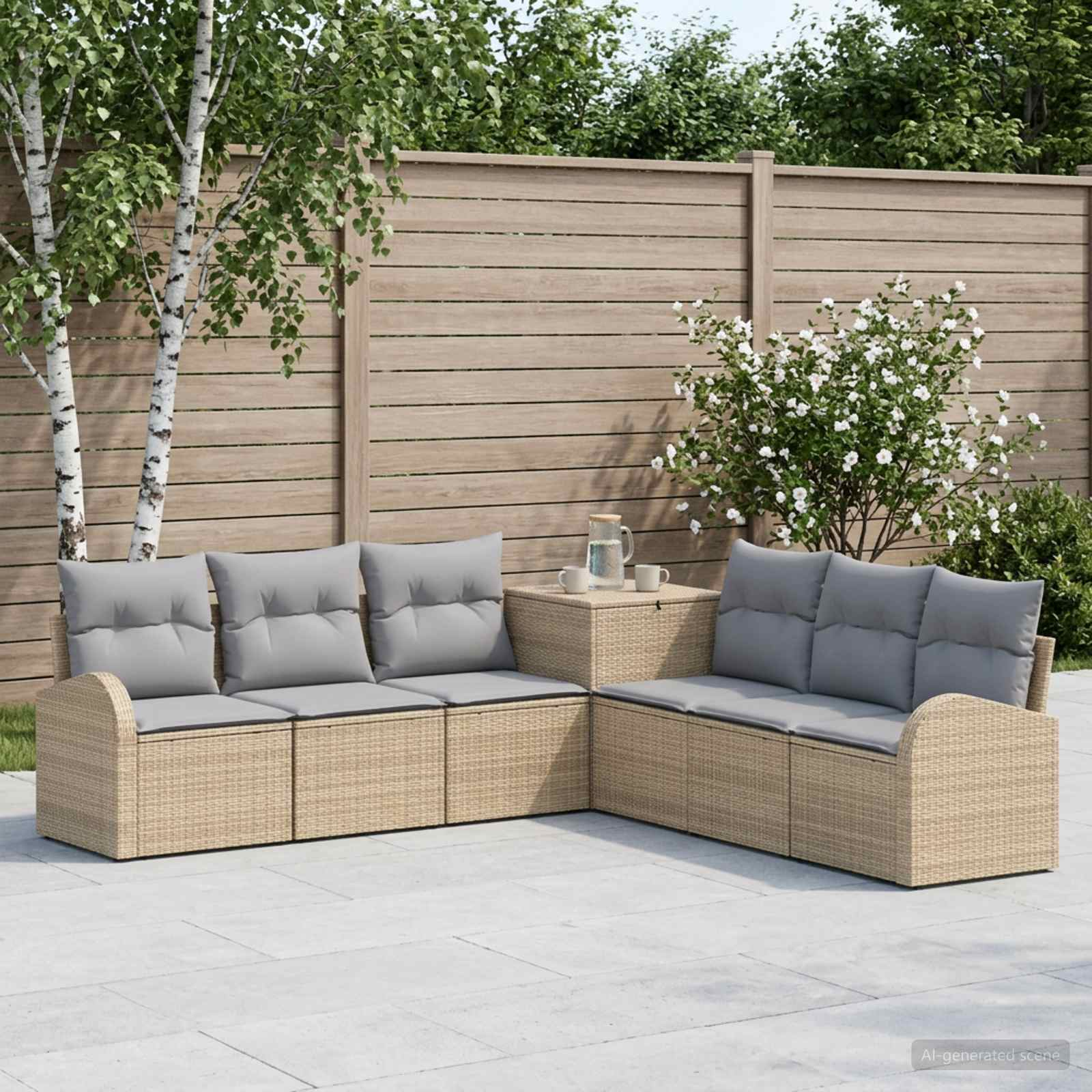 Sofa Set 7 stk. Beige und Hellgrau Polyrattan und Stahl