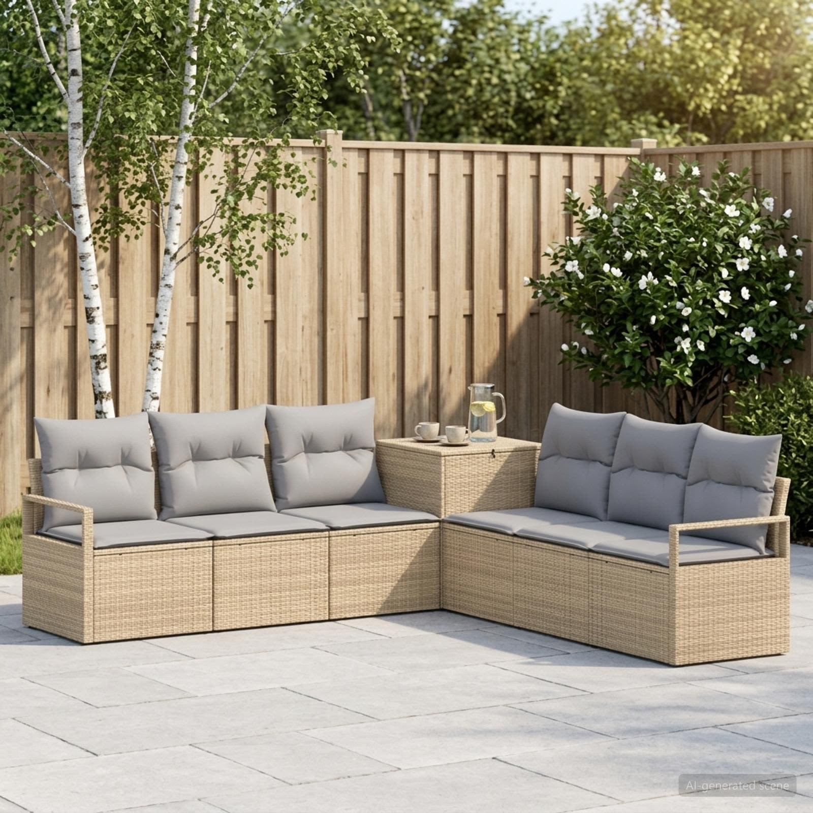 Sofa Set 7 stk. Beige und Hellgrau Polyrattan und Stahl