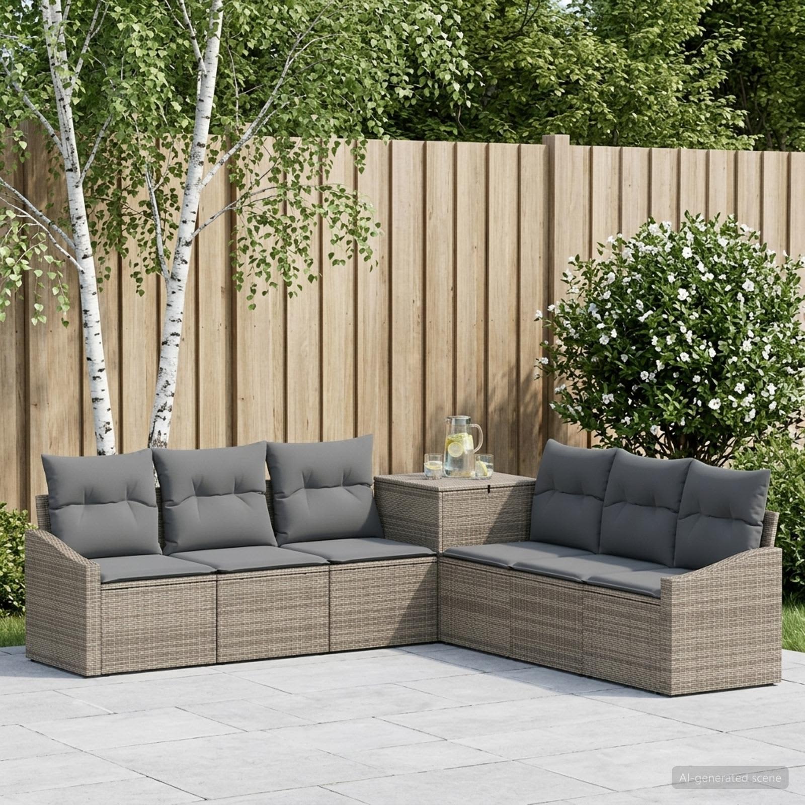Sofa Set 7 stk. Grau und Dunkelgrau Polyrattan und Stahl