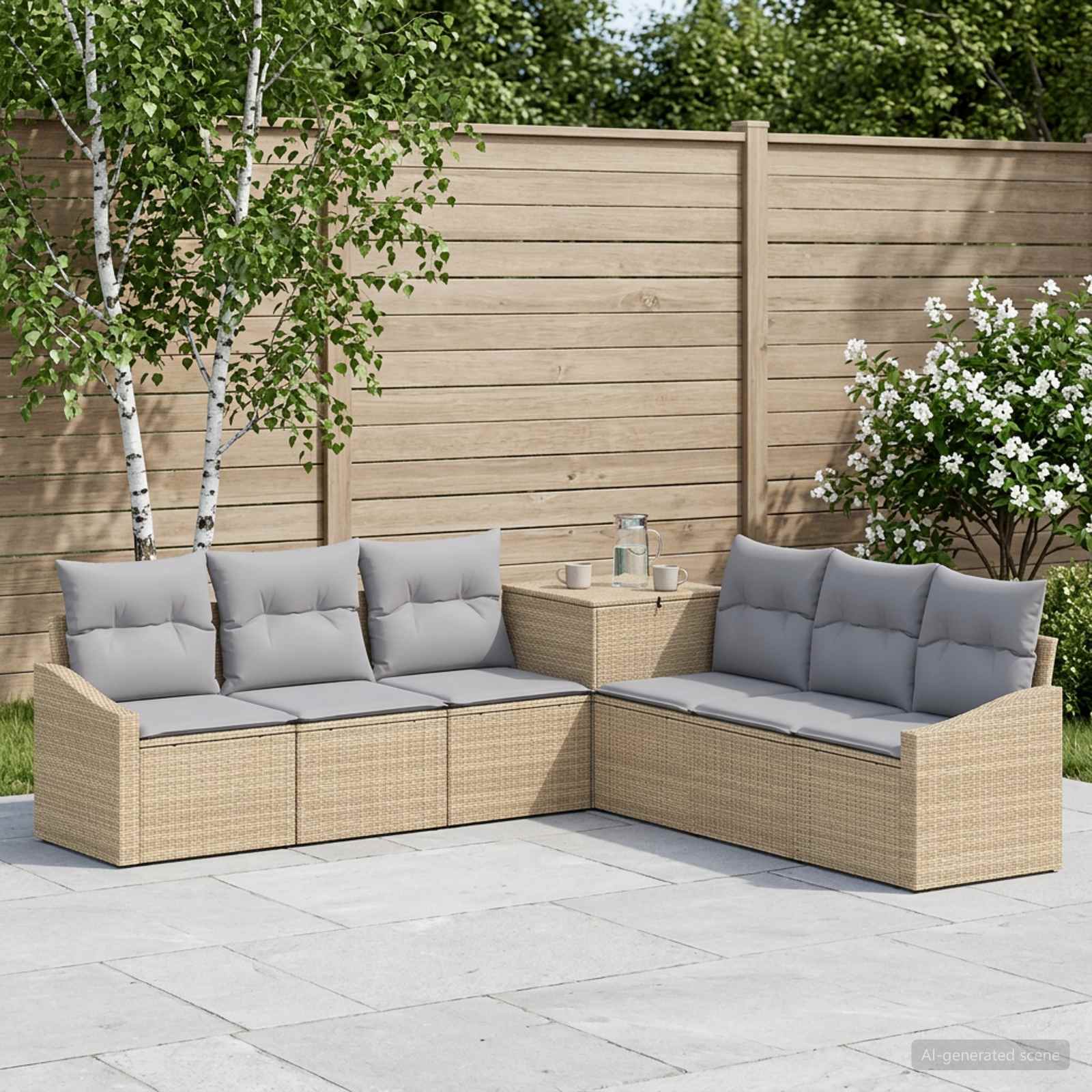 Sofa Set 7 stk. Beige und Hellgrau Polyrattan und Stahl