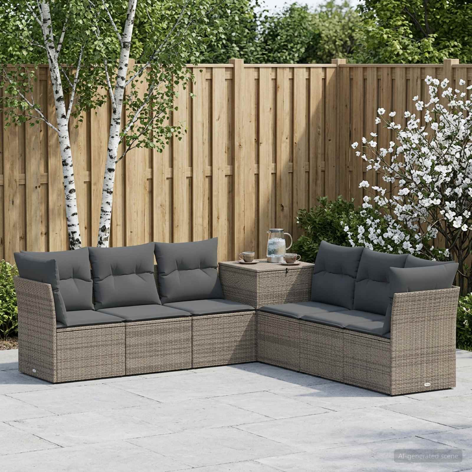 Sofa Set 7 stk. Grau und Dunkelgrau Polyrattan und Stahl