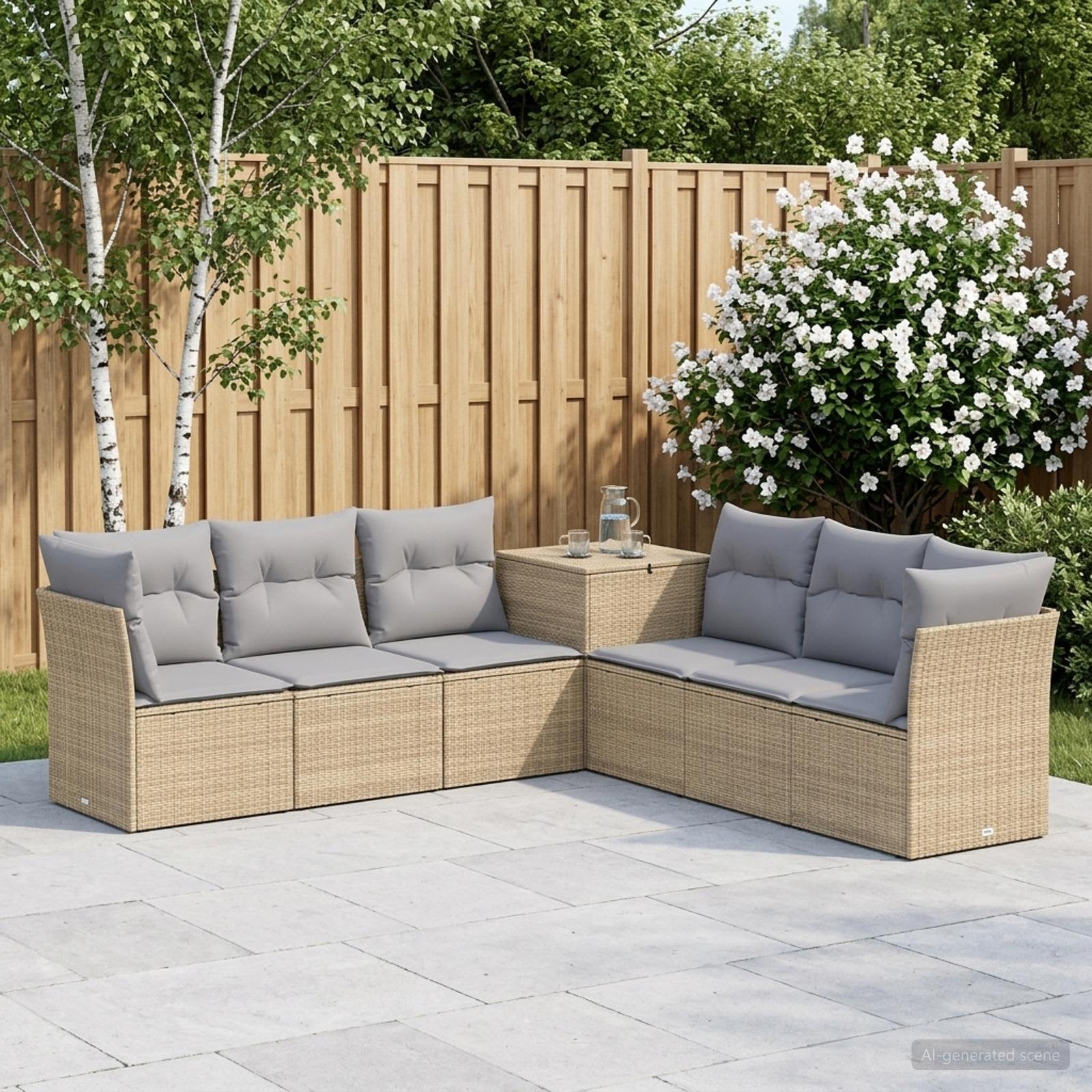 Sofa Set 7 stk. Beige und Hellgrau Polyrattan und Stahl