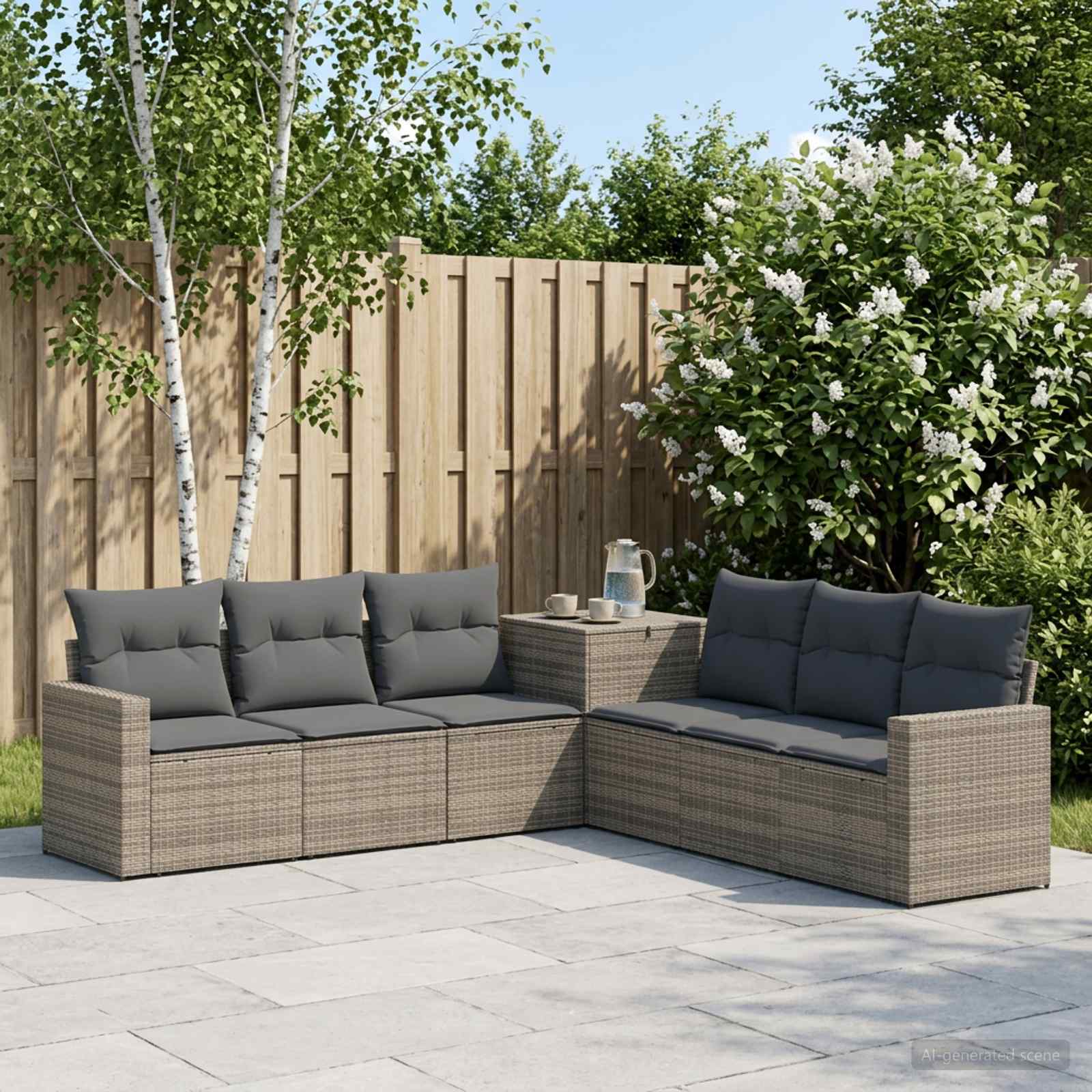 Sofa Set 7 stk. Grau und Dunkelgrau Polyrattan und Stahl
