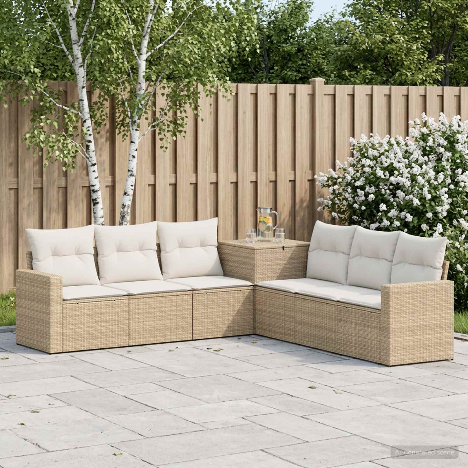Sofa Set 7 stk. Beige und Cremeweiß Polyrattan und Stahl