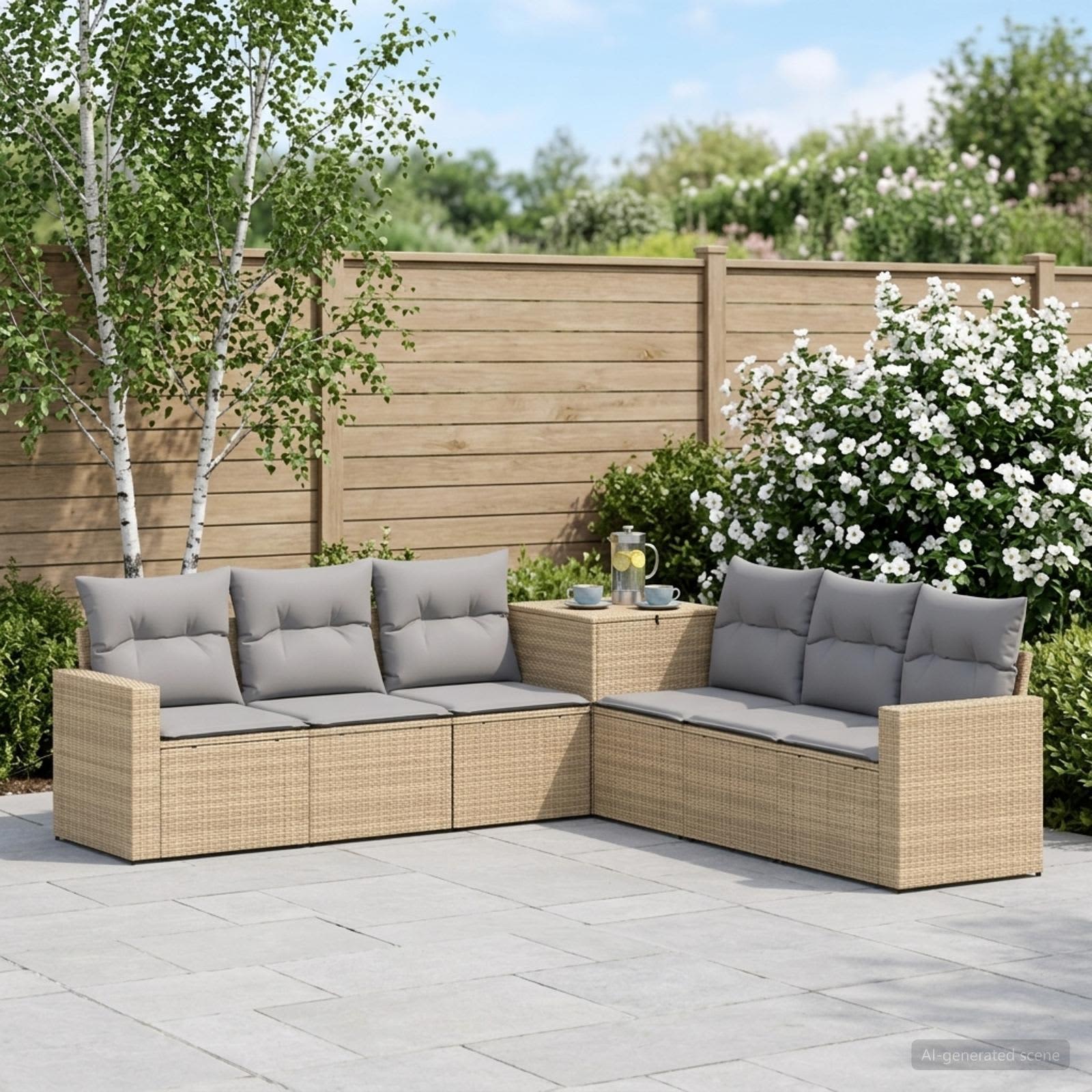 Sofa Set 7 stk. Beige und Hellgrau Polyrattan und Stahl