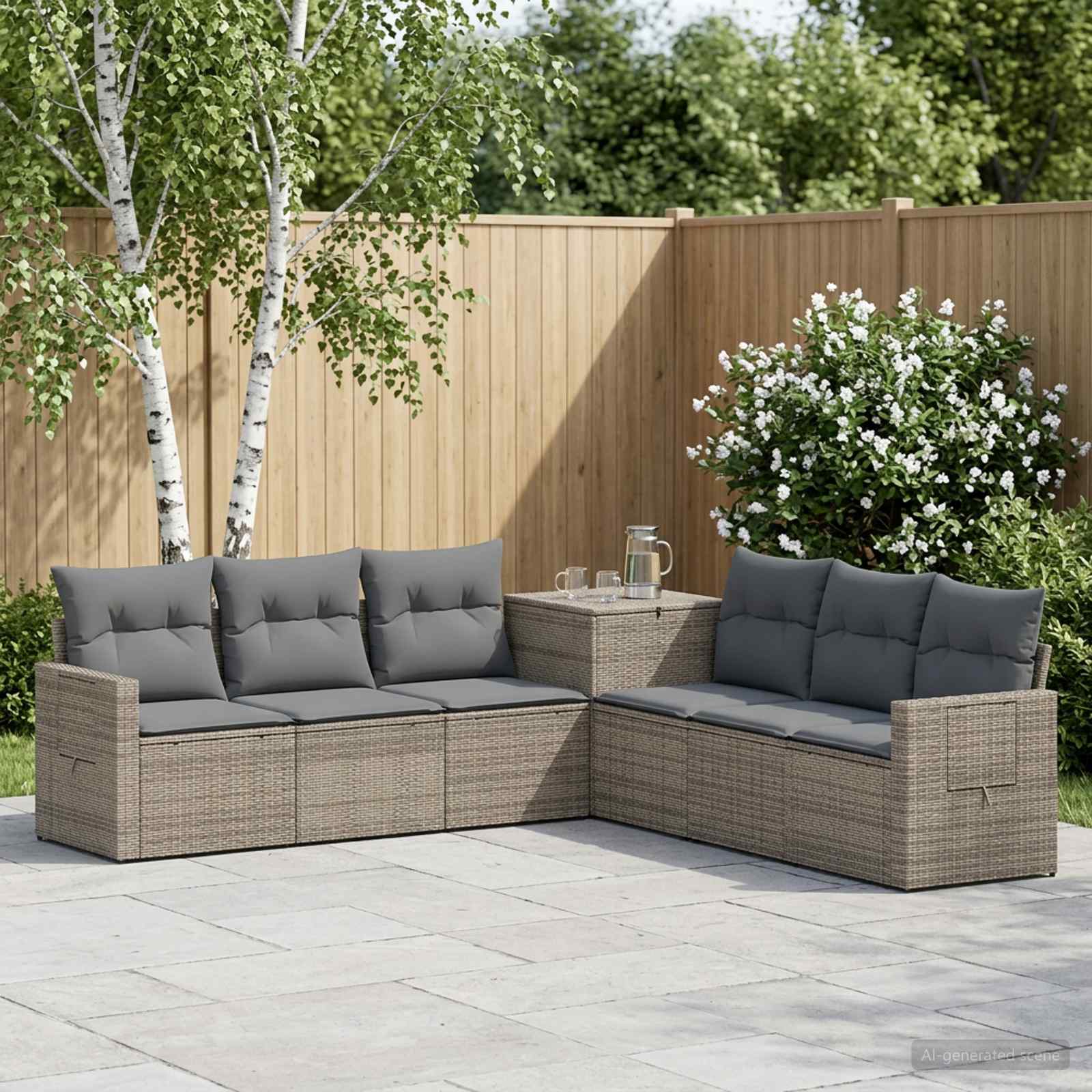 Sofa Set 7 stk. Grau und Dunkelgrau Polyrattan und Stahl