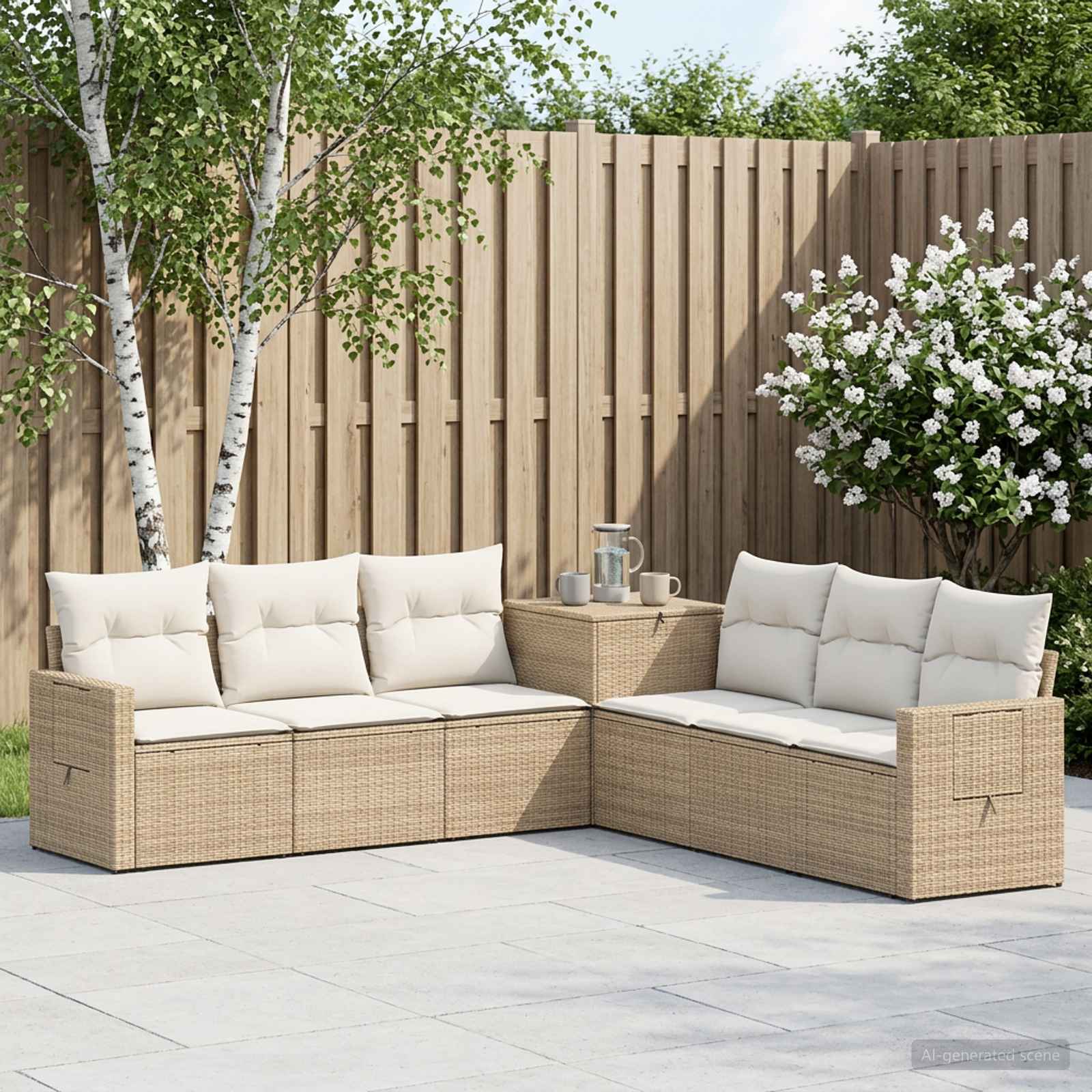 Sofa Set 7 stk. Beige und Cremeweiß Polyrattan und Stahl