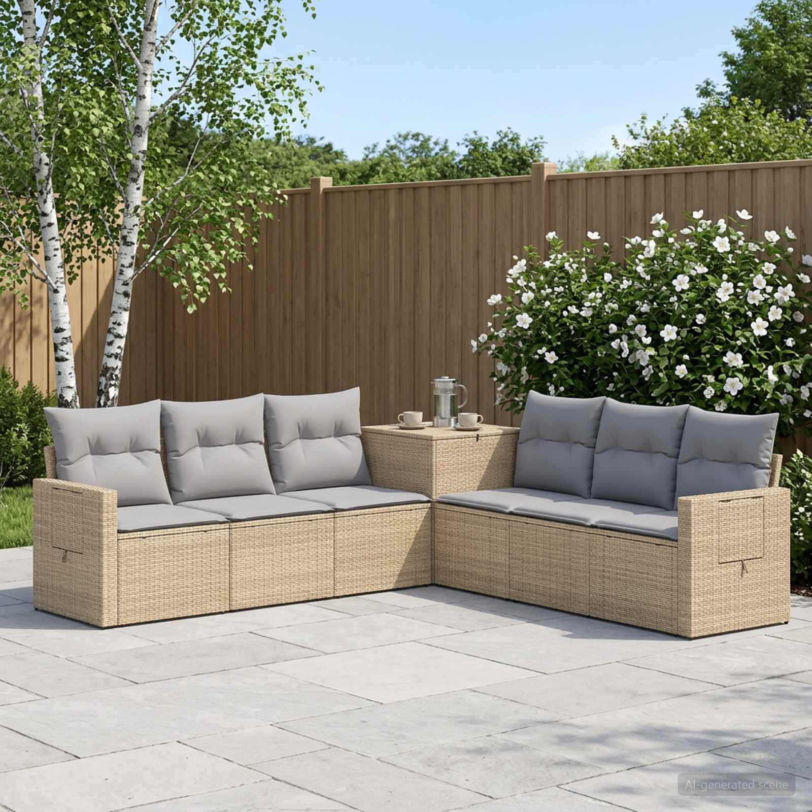 Sofa Set 7 stk. Beige und Hellgrau Polyrattan und Stahl